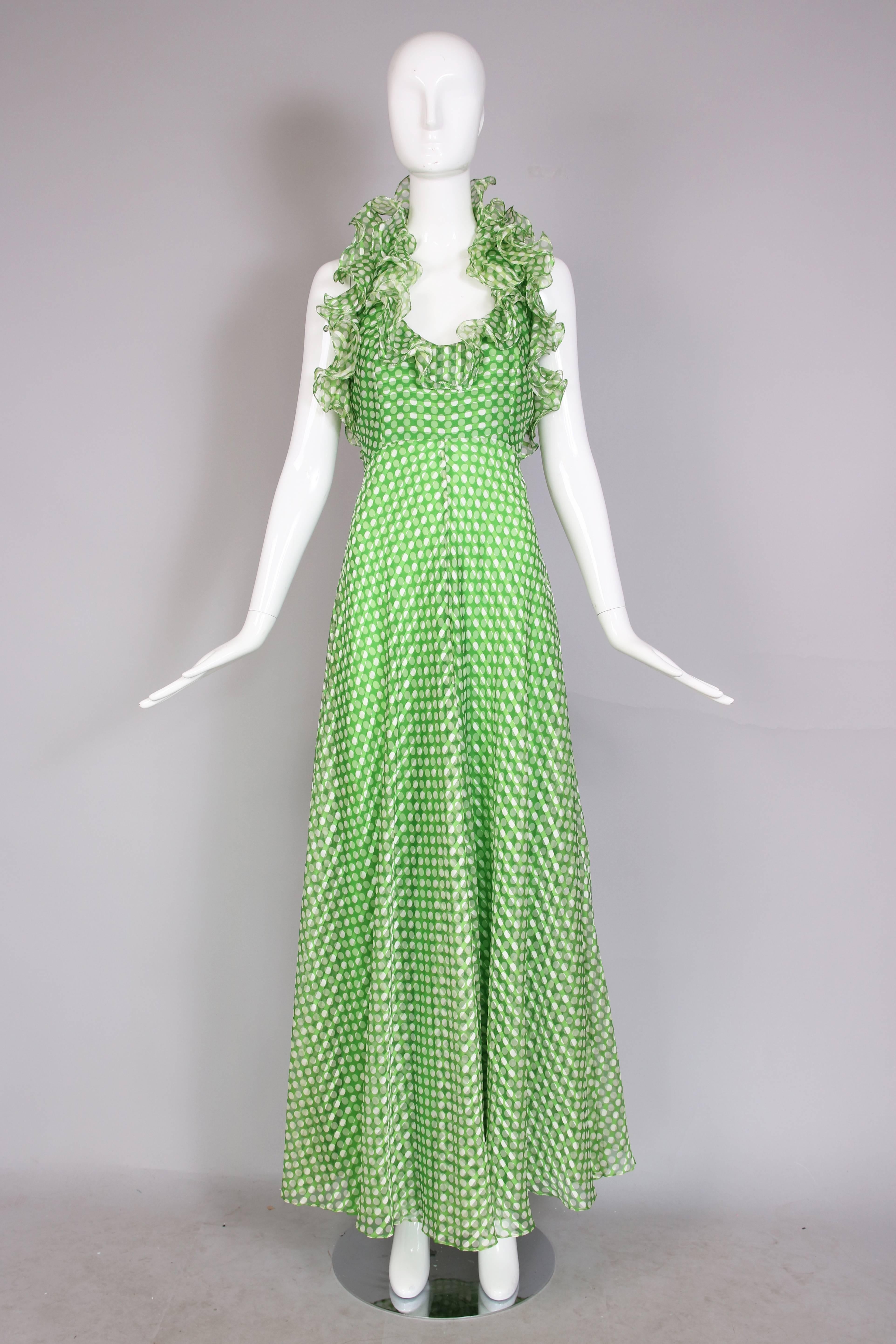 green polka dot halter neck dress