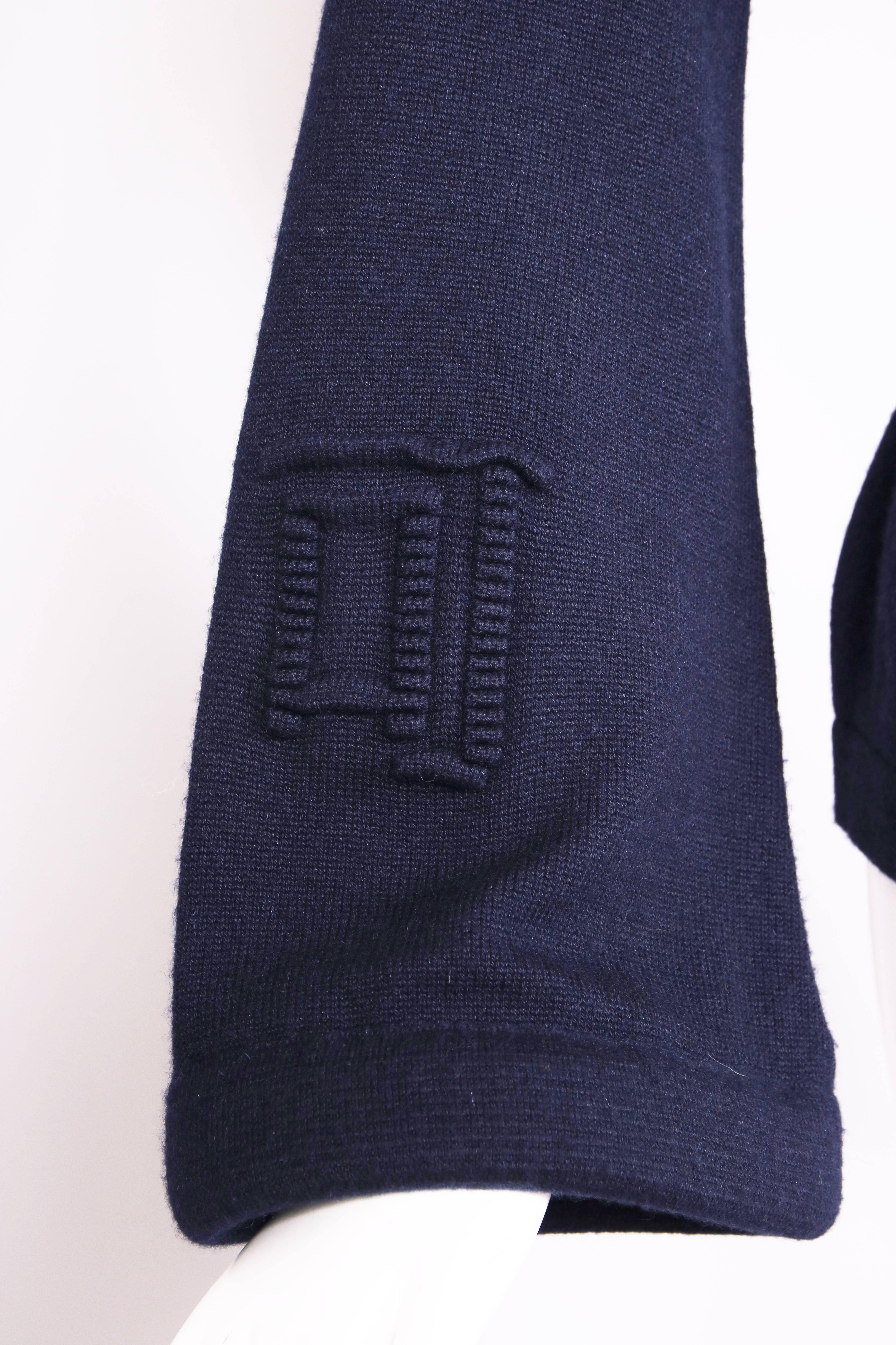 Black Chanel Navy Cashmere Cardigan With Bell Sleeves Waist Tie and Metal Buttons 2010