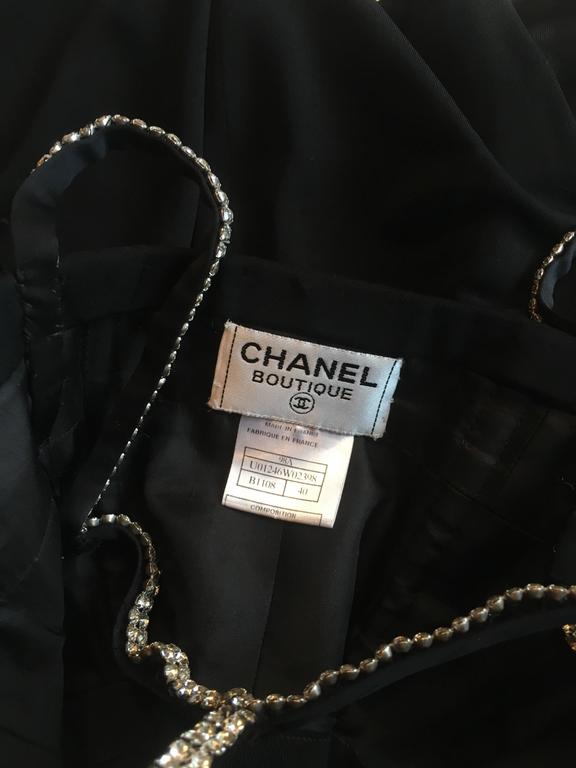 1998 A/H Chanel Black Draped Evening Gown w/Rhinestone Shoulder and ...