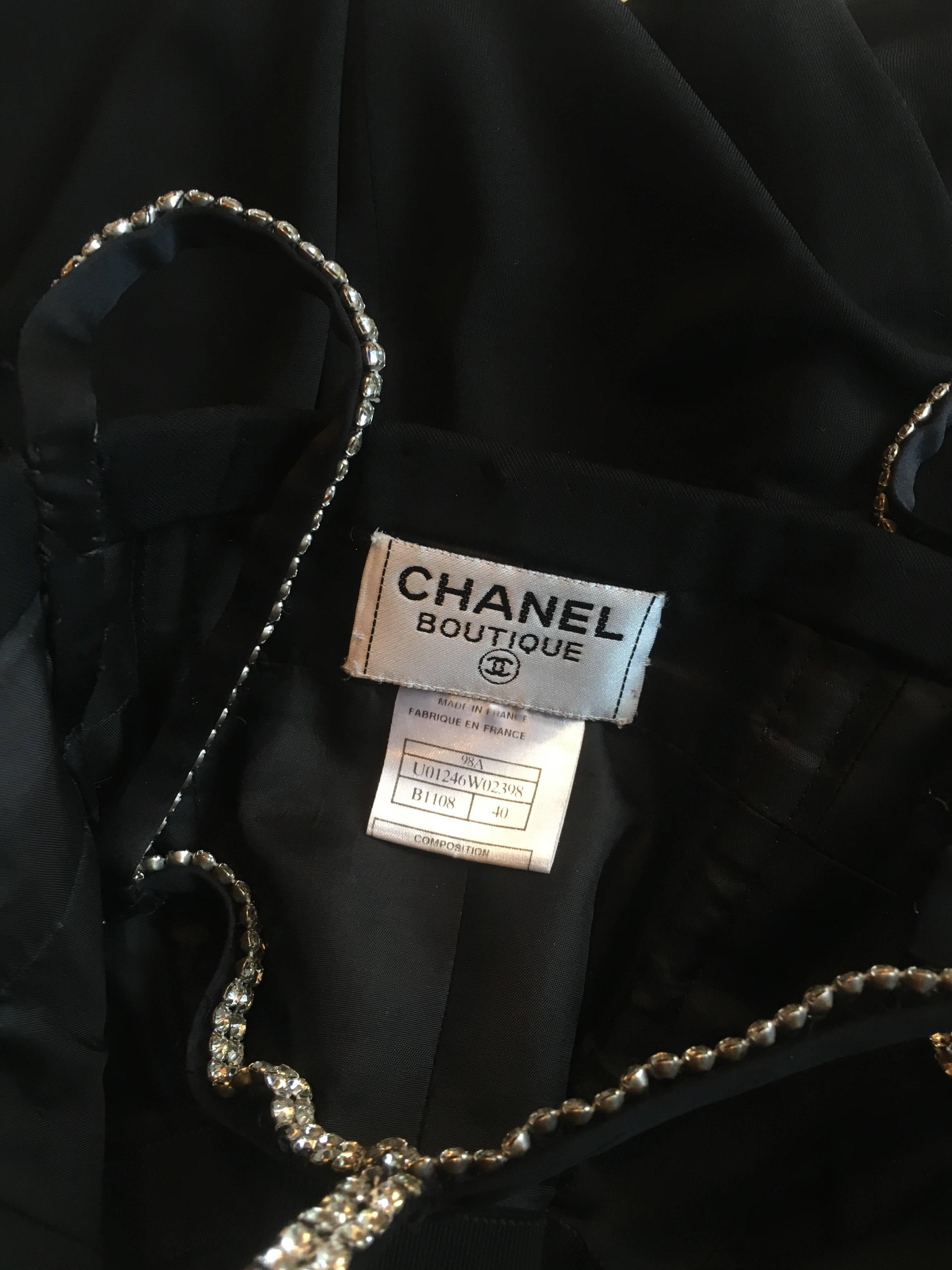 1998 A/H Chanel Black Draped Evening Gown w/Rhinestone Shoulder & Neck Straps 1