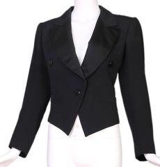 1970's Yves Saint Laurent YSL Black Cropped Le Smoking Tuxedo Jacket
