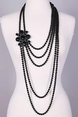 2005 Chanel Multi-strand Black Patte de Verre Beaded Sautoir w/Brooch Detail