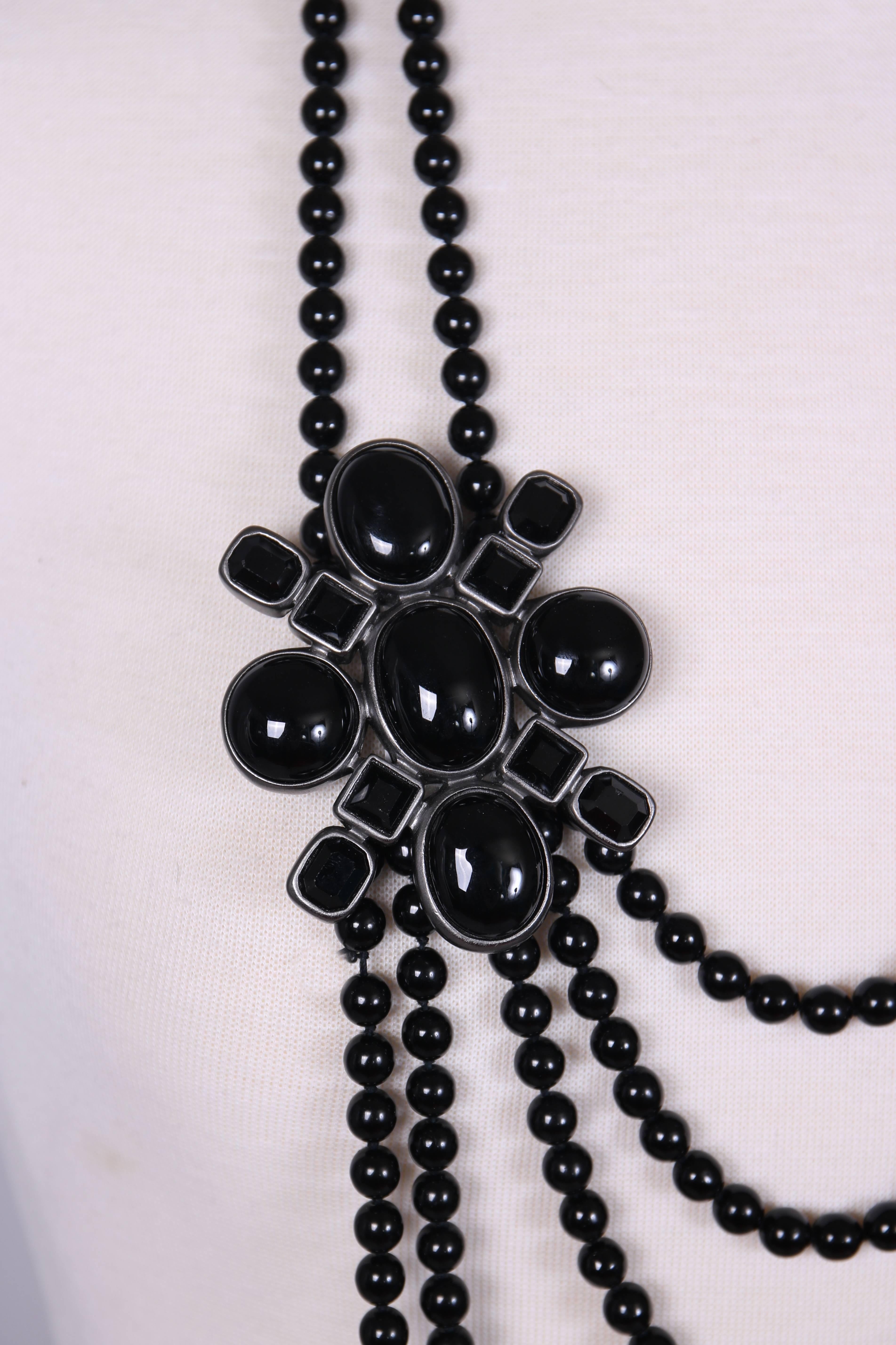 2005 Chanel Multi-strand Black Patte de Verre Beaded Sautoir w/Brooch Detail 1