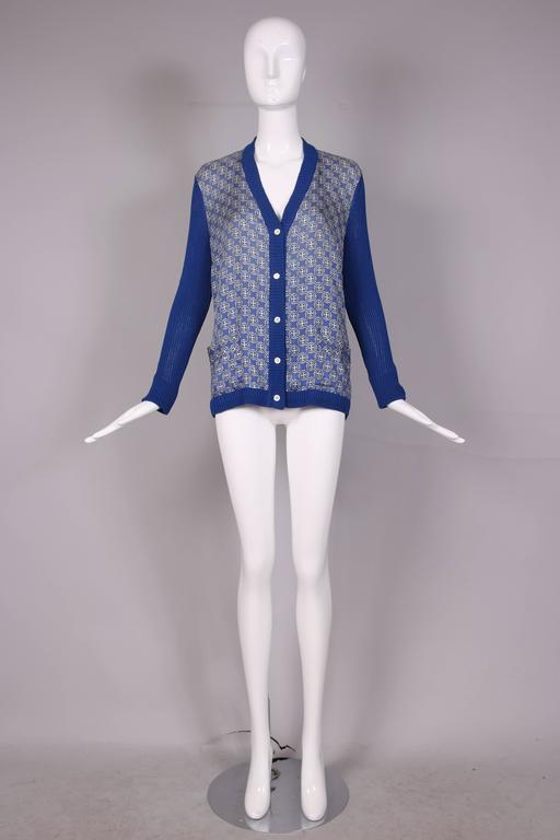 Vintage Hermes Silk and Cotton Knit Printed Long Sleeved Cardigan