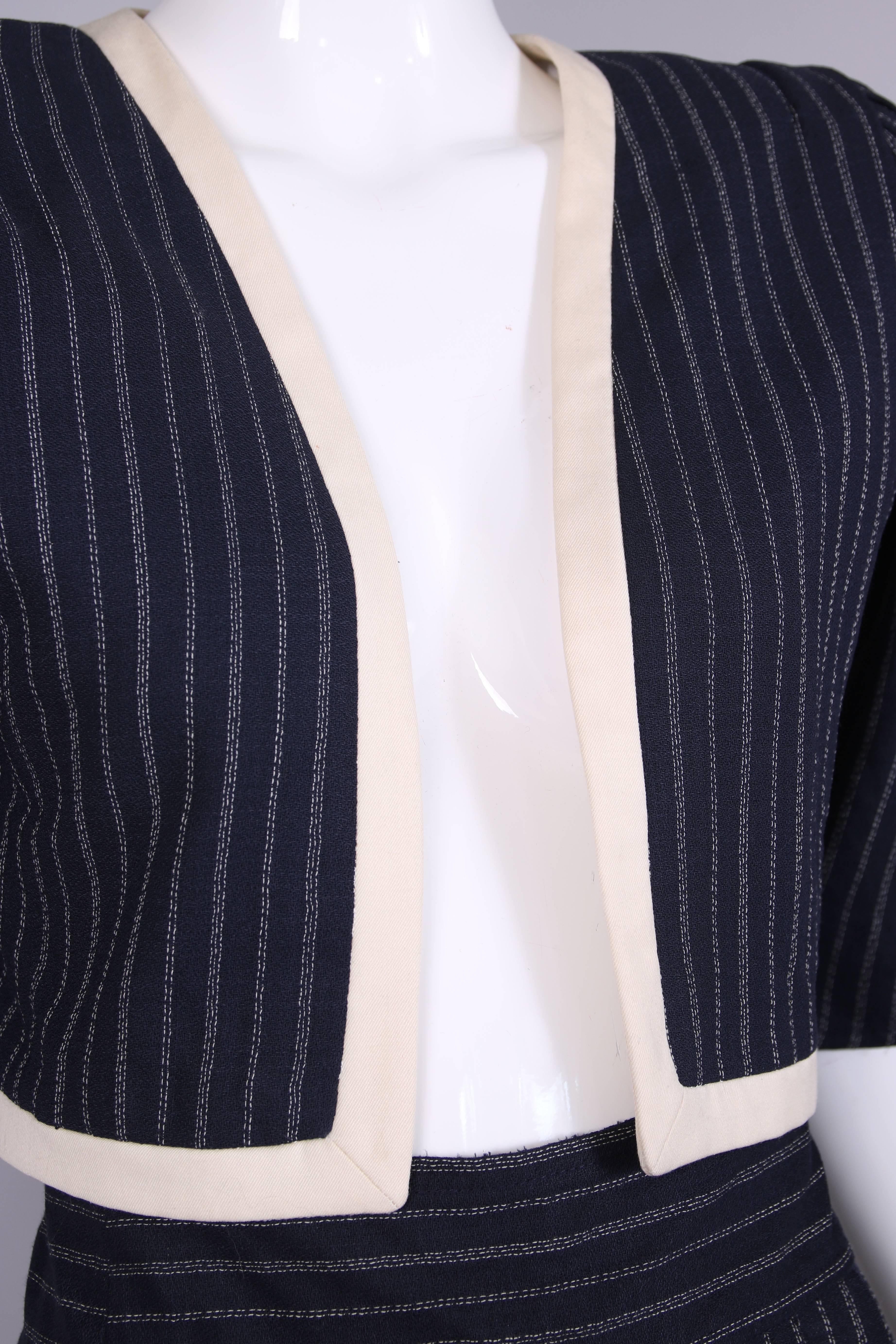 Vintage Emanuel Ungaro Pinstriped Cropped Jacket & Pant Ensemble 1