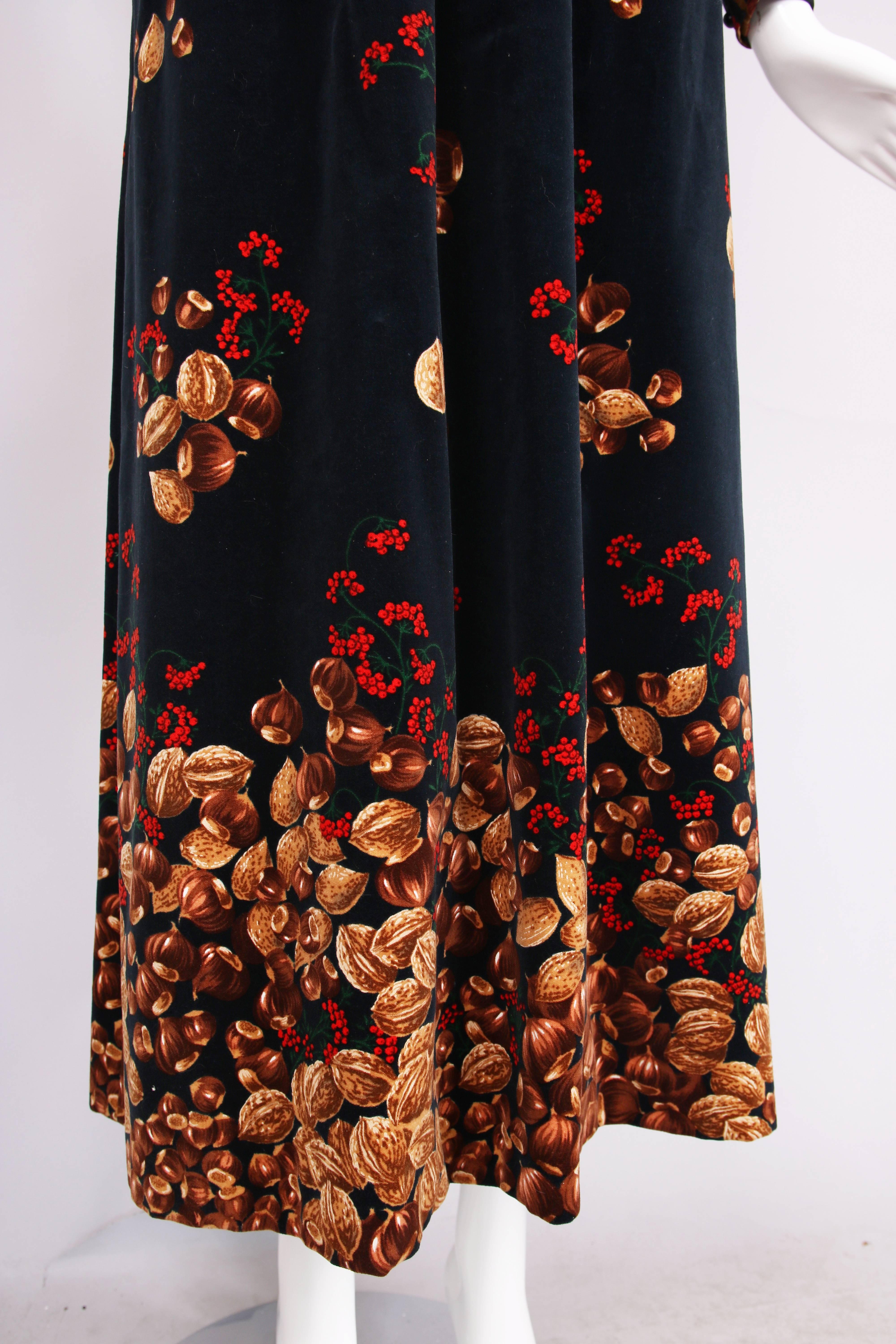 1970s Valentino Black Silk Blouse and Navy Velvet Maxi Skirt Set w/Acorn Print 2