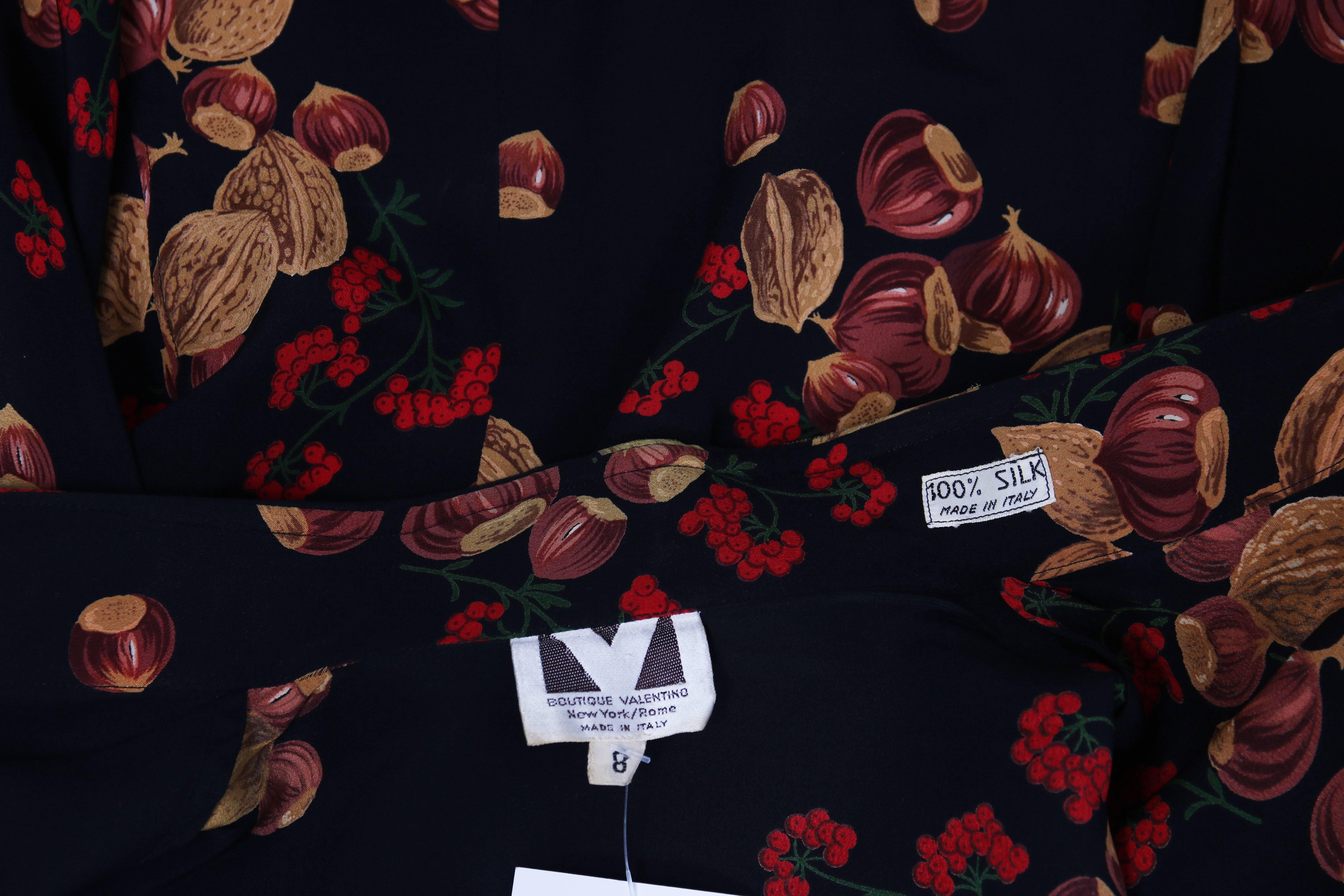 1970s Valentino Black Silk Blouse and Navy Velvet Maxi Skirt Set w/Acorn Print 4