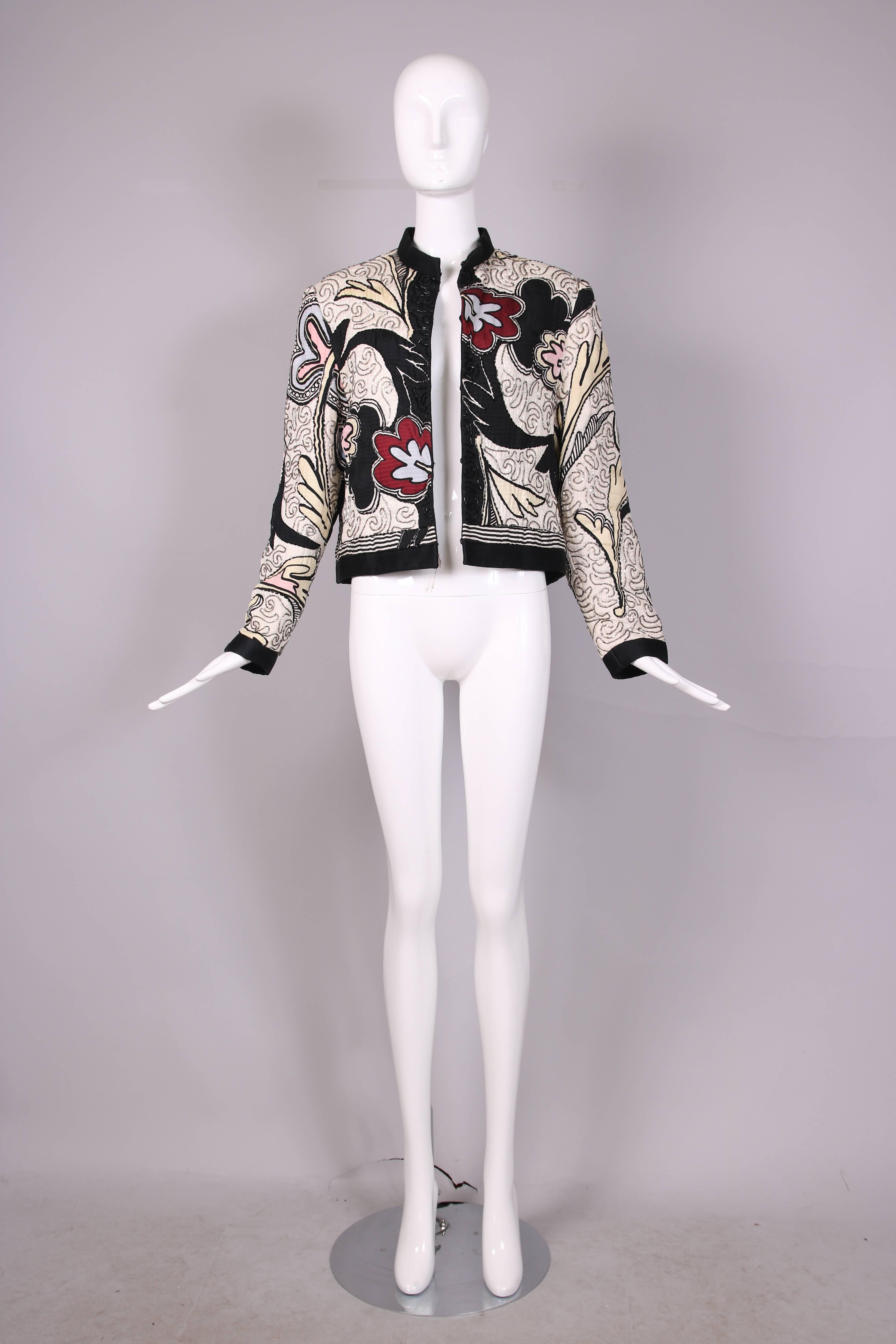 Gray Michaele Vollbracht Silk Beaded Abstract Print Jacket