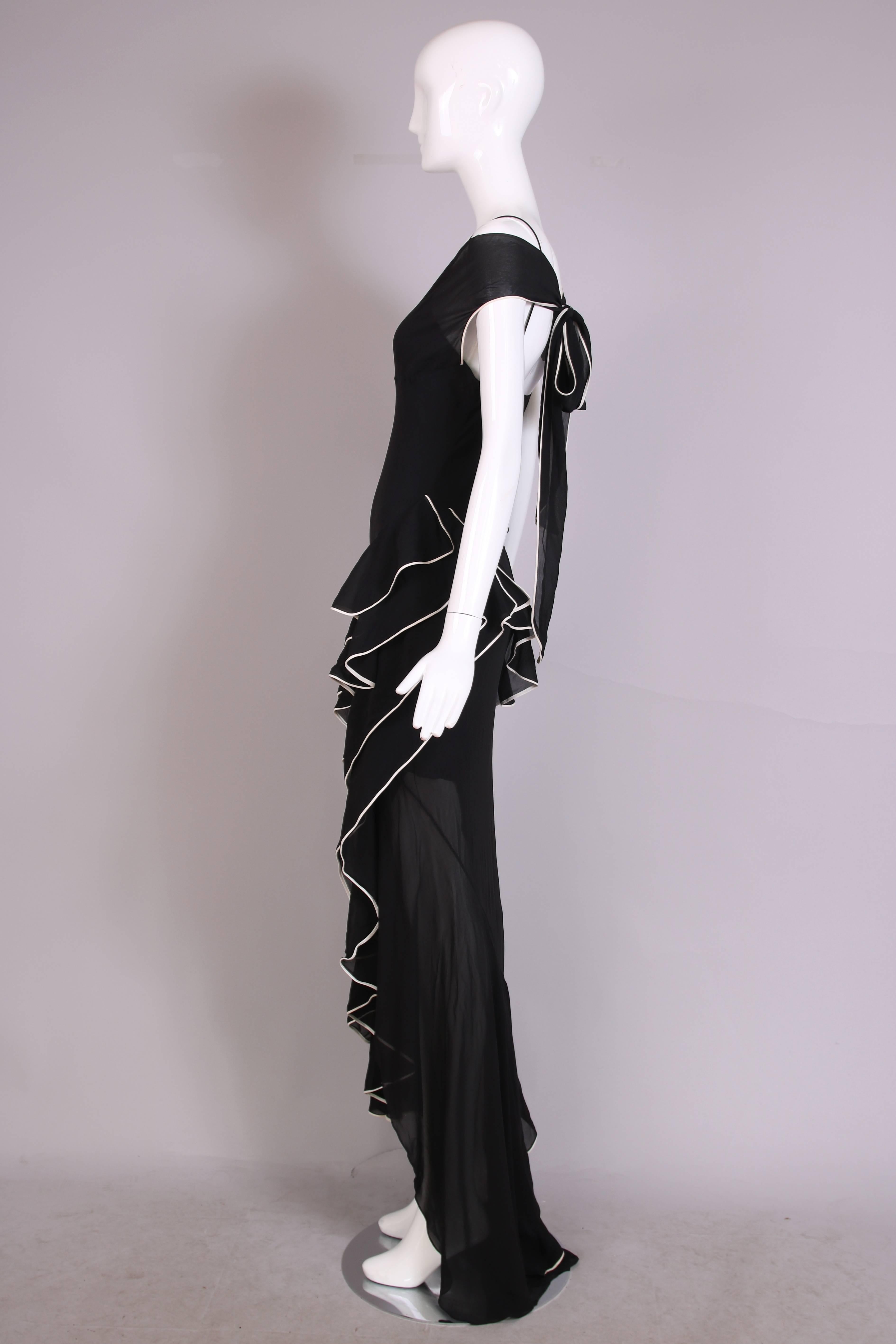 Women's 2005 Christian Dior by Galliano Black Silk Chiffon Bias-cut Ruffle Evening Gown