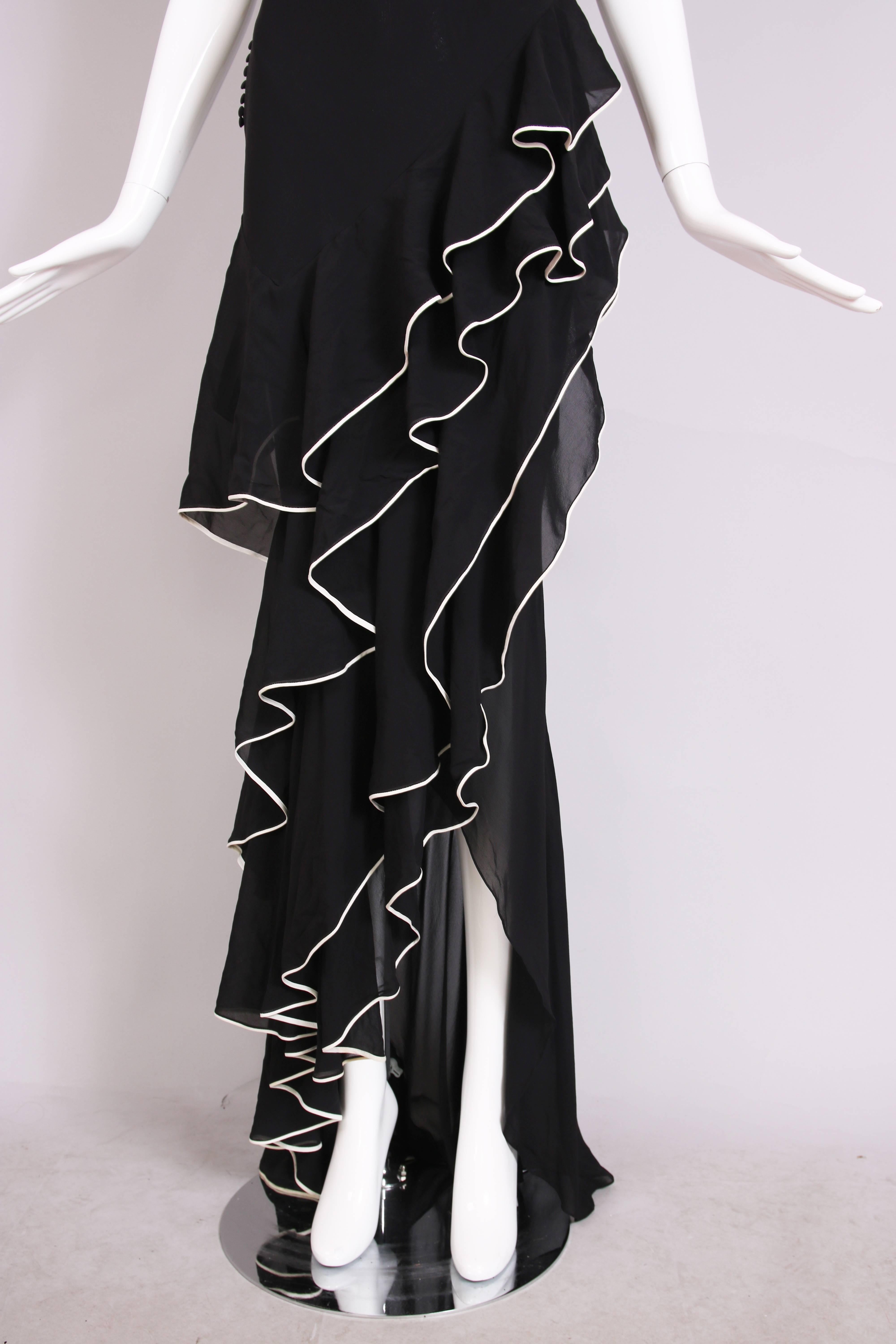 2005 Christian Dior by Galliano Black Silk Chiffon Bias-cut Ruffle Evening Gown 1
