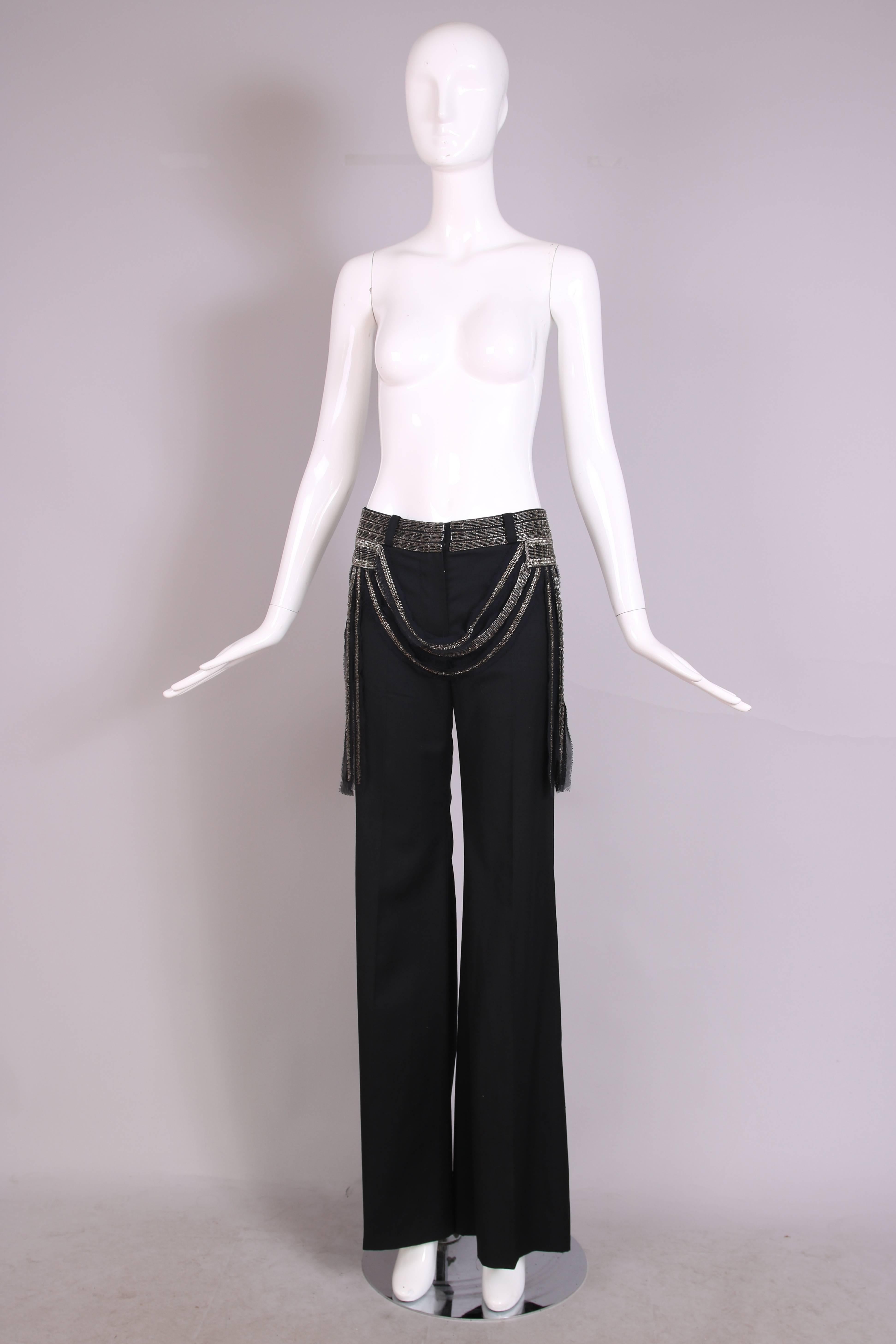 2002 Chloe by Stella McCartney Black Trouser Pants w/Beaded Waistband In Excellent Condition In Studio City, CA