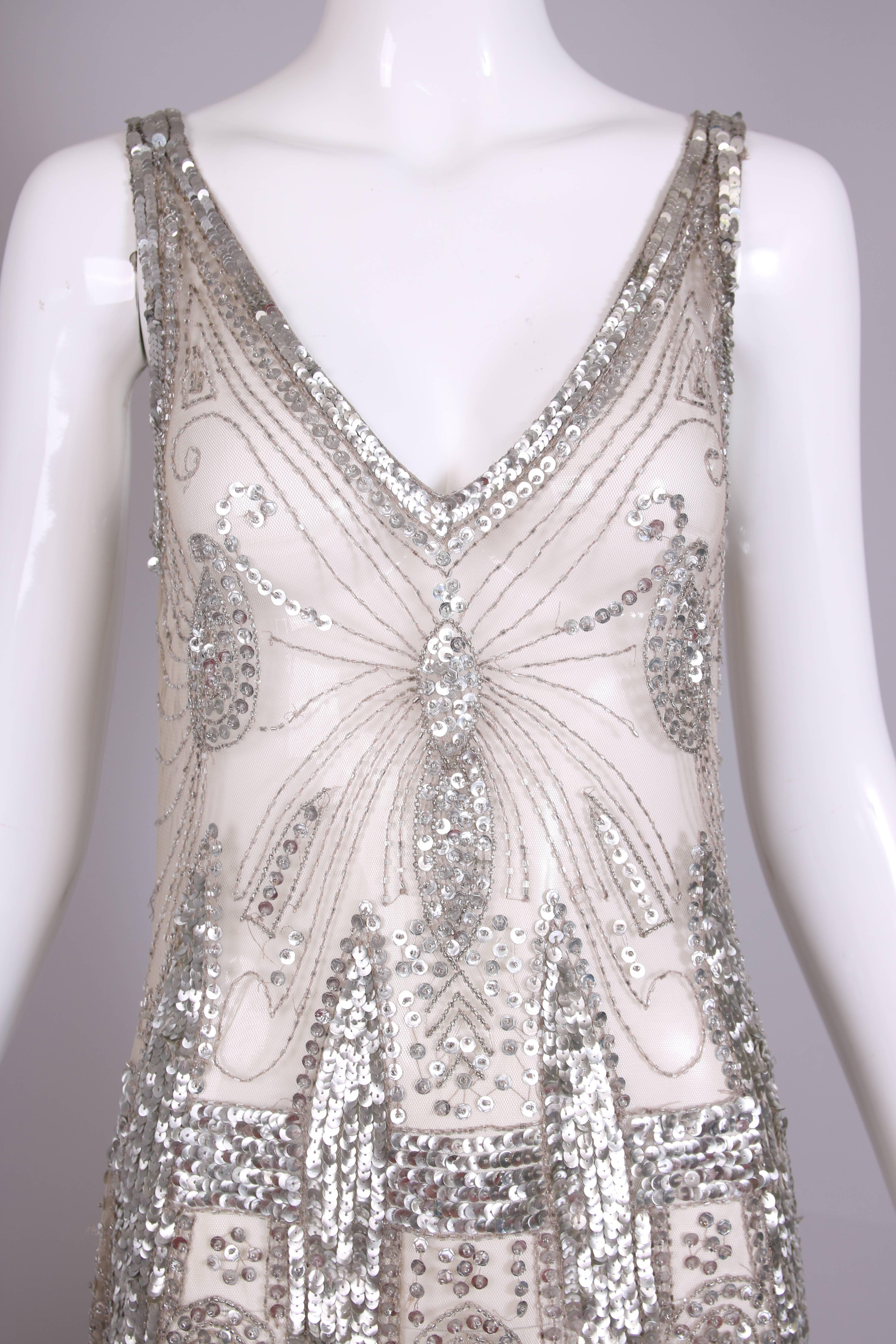 Gray Pierre Balmain Sheer Mini Dress Embellished w/Silver Sequins & Beads