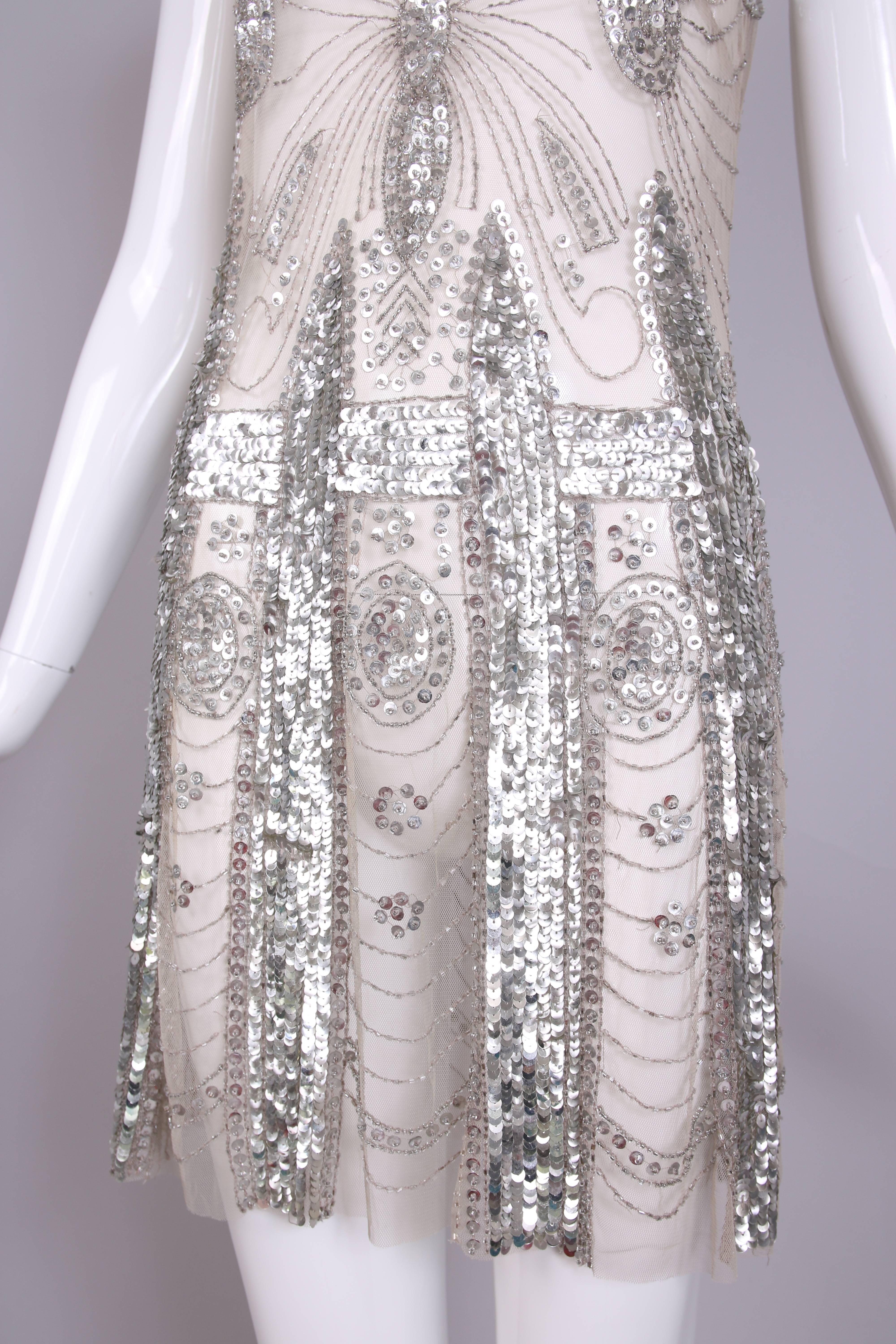 Pierre Balmain Sheer Mini Dress Embellished w/Silver Sequins & Beads In Excellent Condition In Studio City, CA