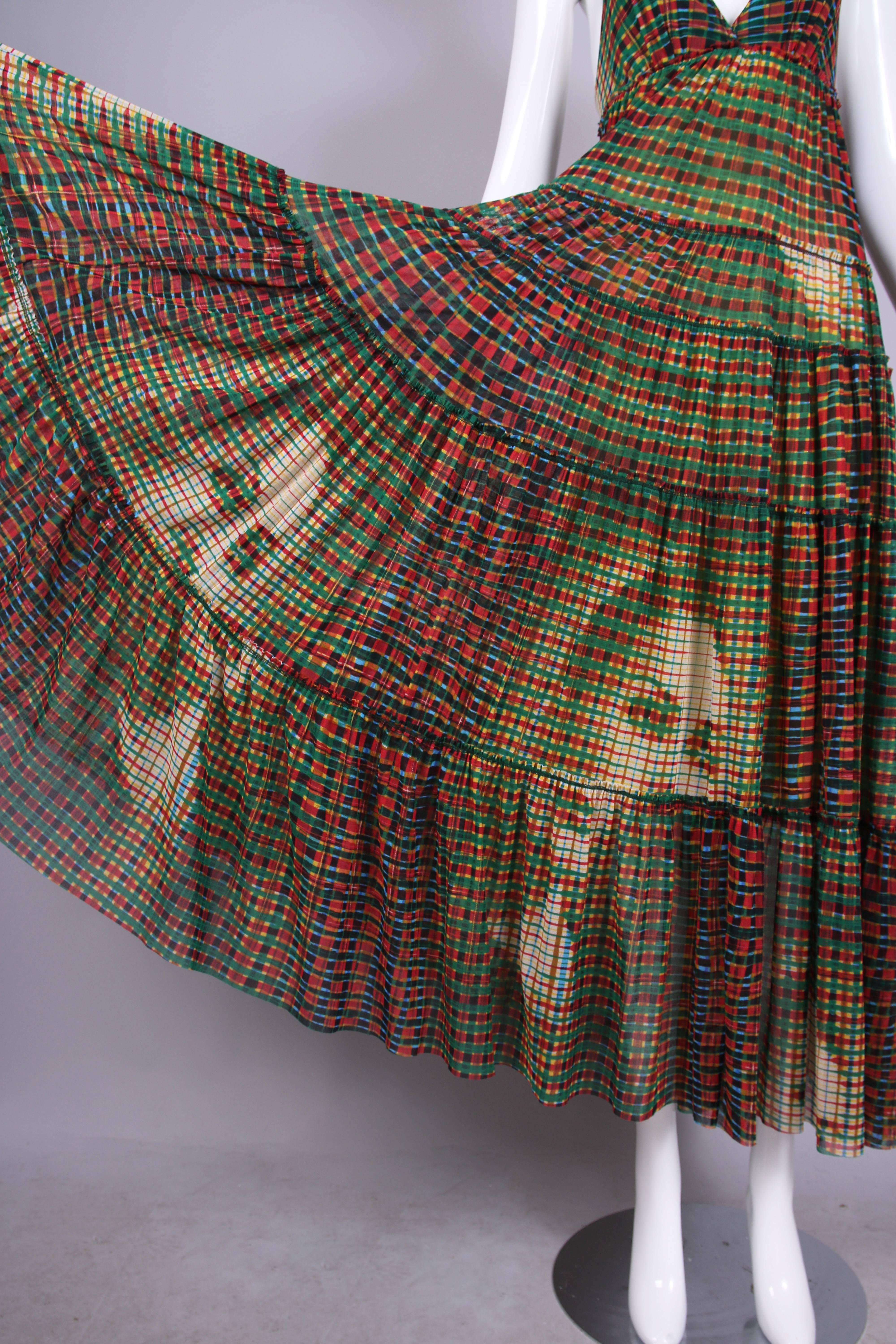 Women's Jean-Paul Gaultier Mesh Plaid Multi-Tiered Maxi Dress W/Digital Face Print
