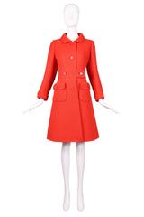 1960's Courreges Haute Couture Orange Wool A-line Mod Coat