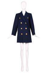 Vintage Yves Saint Laurent YSL Navy Wool Caban Coat Jacket W/Gold-toned Buttons
