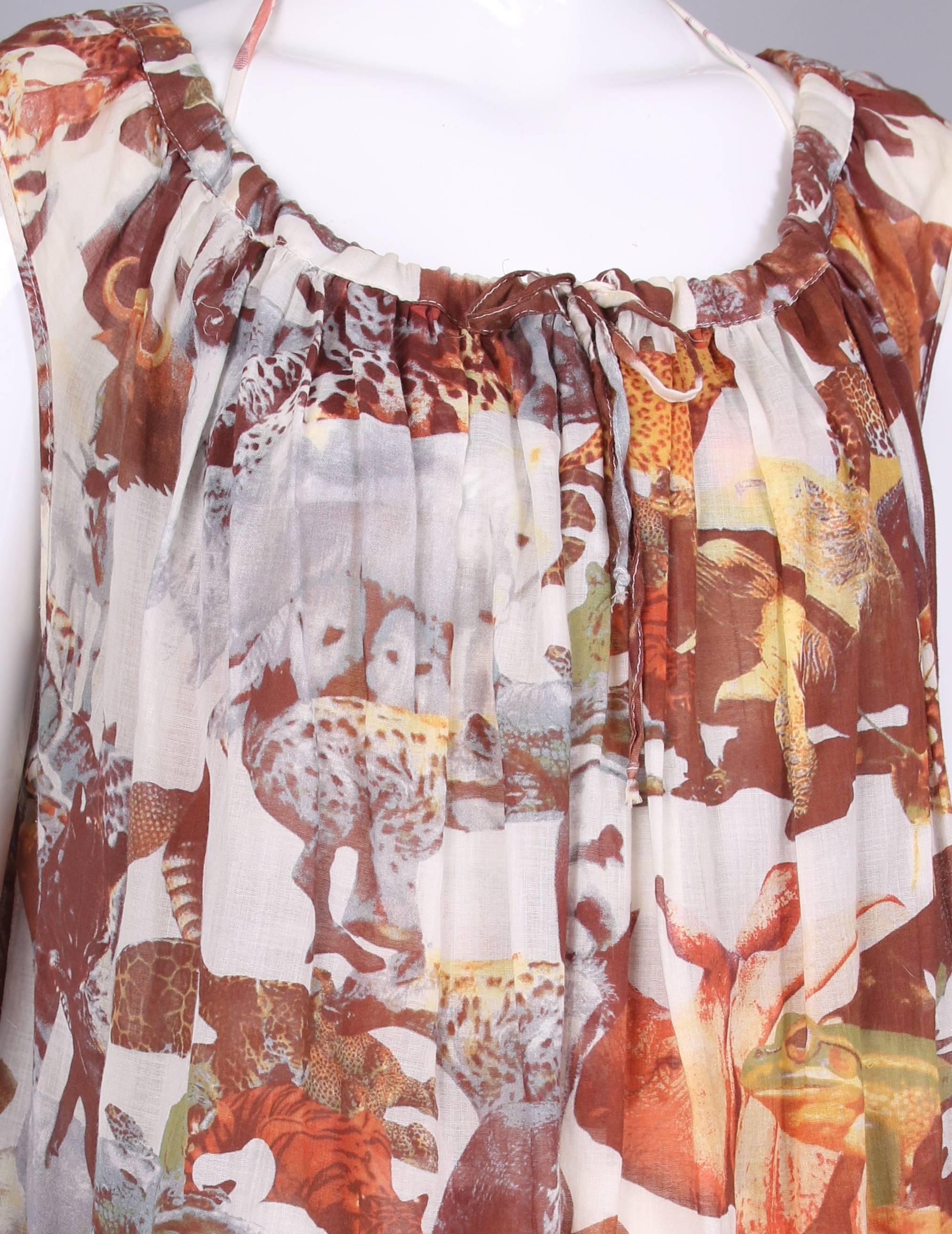 Brown Hussein Chalayan Cotton Jungle Print Sleeveless Summer Dress For Sale
