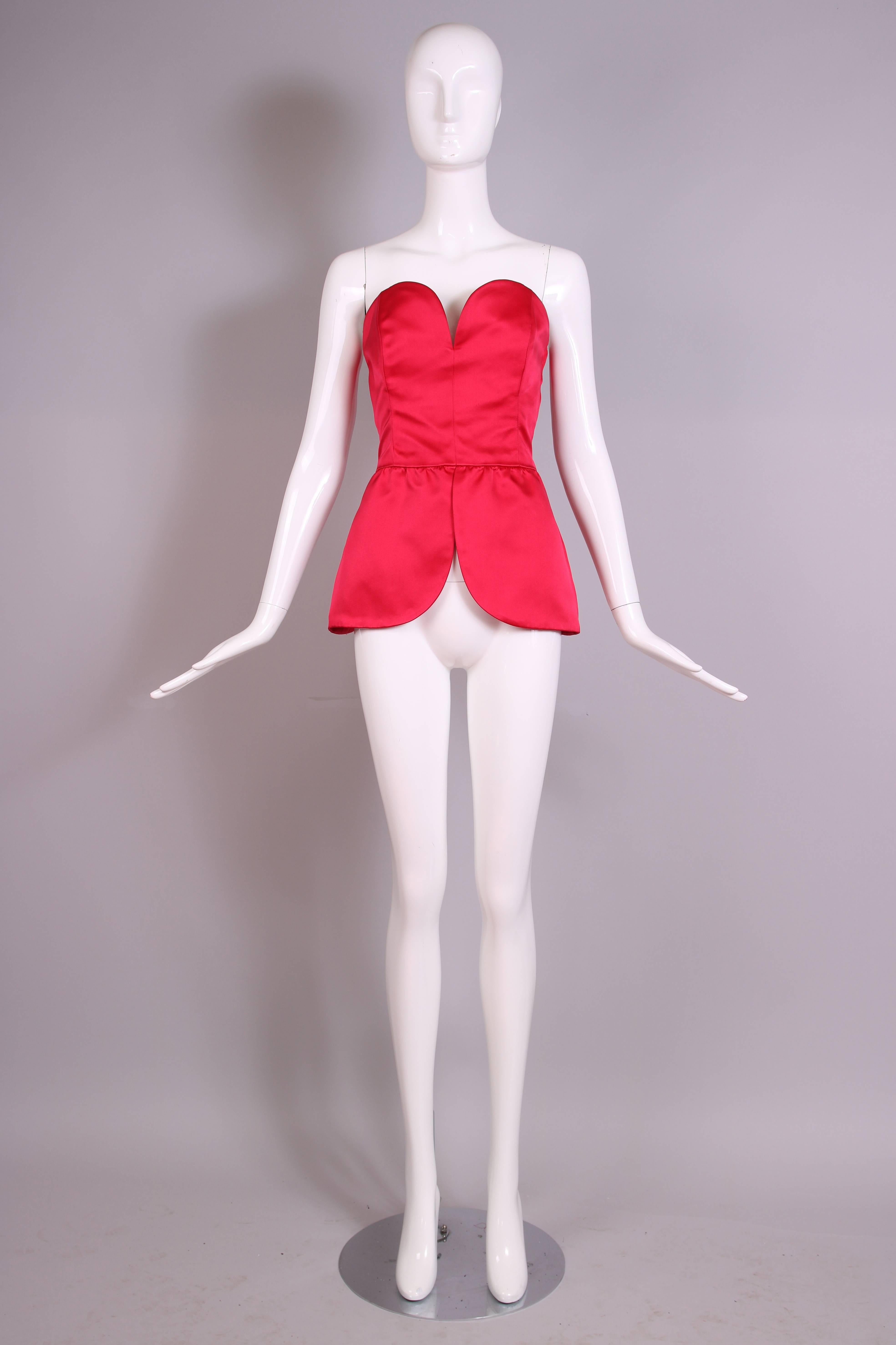 Vintage Yves Saint Laurent Hot Pink Satin Peplum Bustier  In Excellent Condition In Studio City, CA