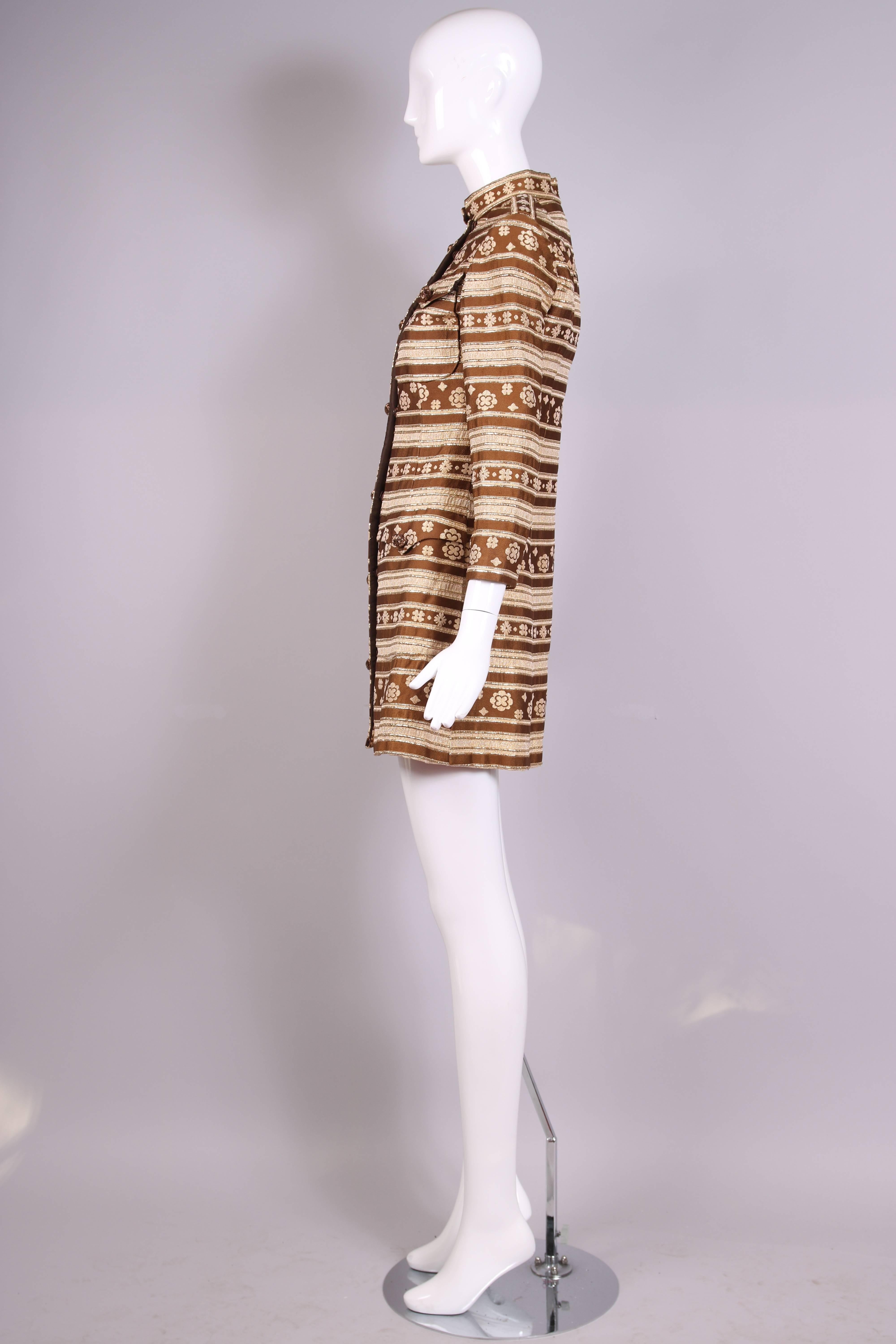 Women's 1960's Bill Blass Brown & Gold Lurex Stripped A-line Coat