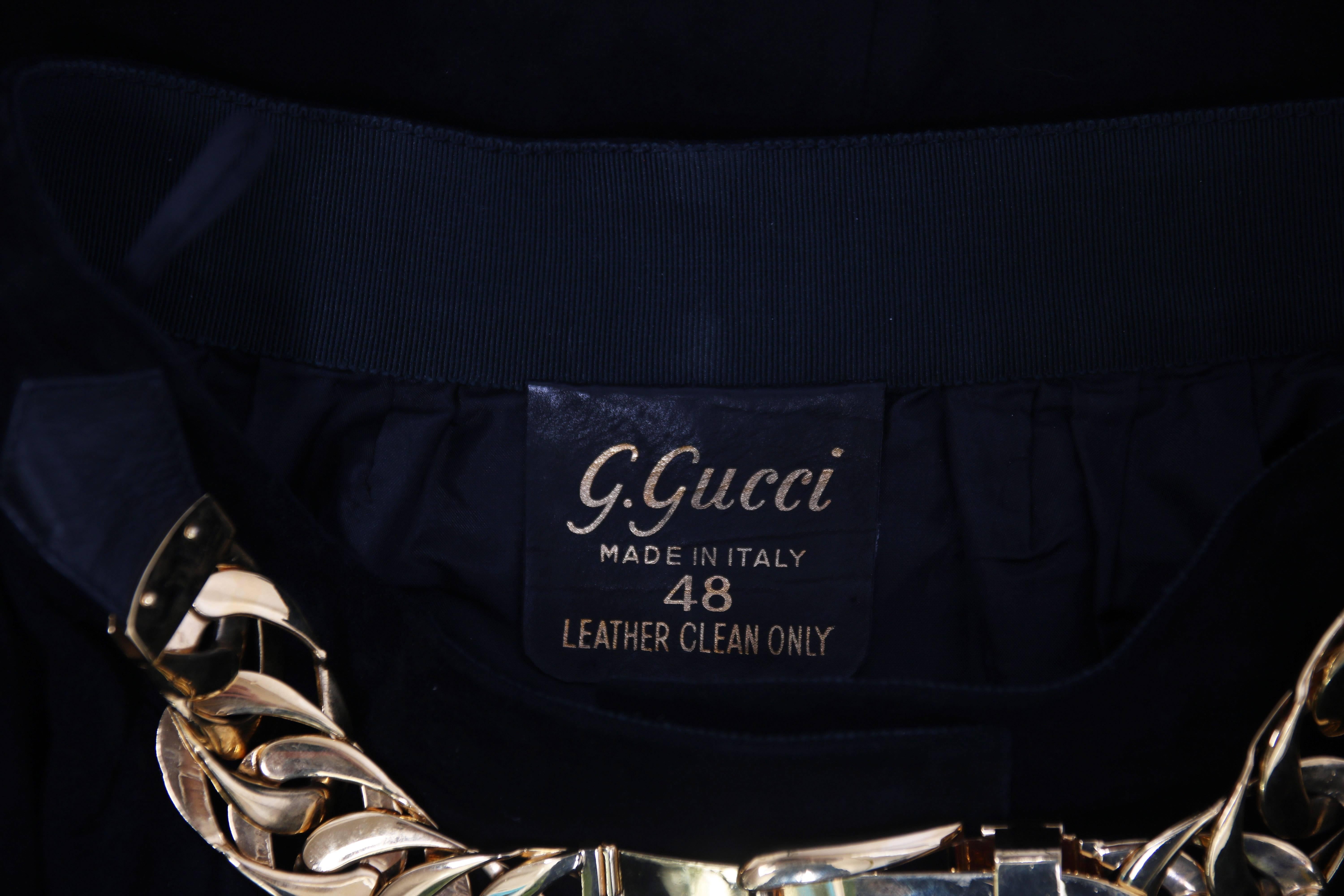 1970's Gucci Black Suede A-line Skirt W/Chainlink Belt & GG logo buttons 2