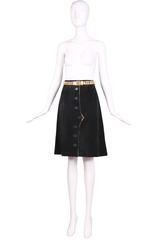 1970's Gucci Black Suede A-line Skirt W/Chainlink Belt & GG logo buttons