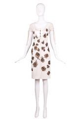 Dice Kayek White Silk Dress w/Floral Beaded Design