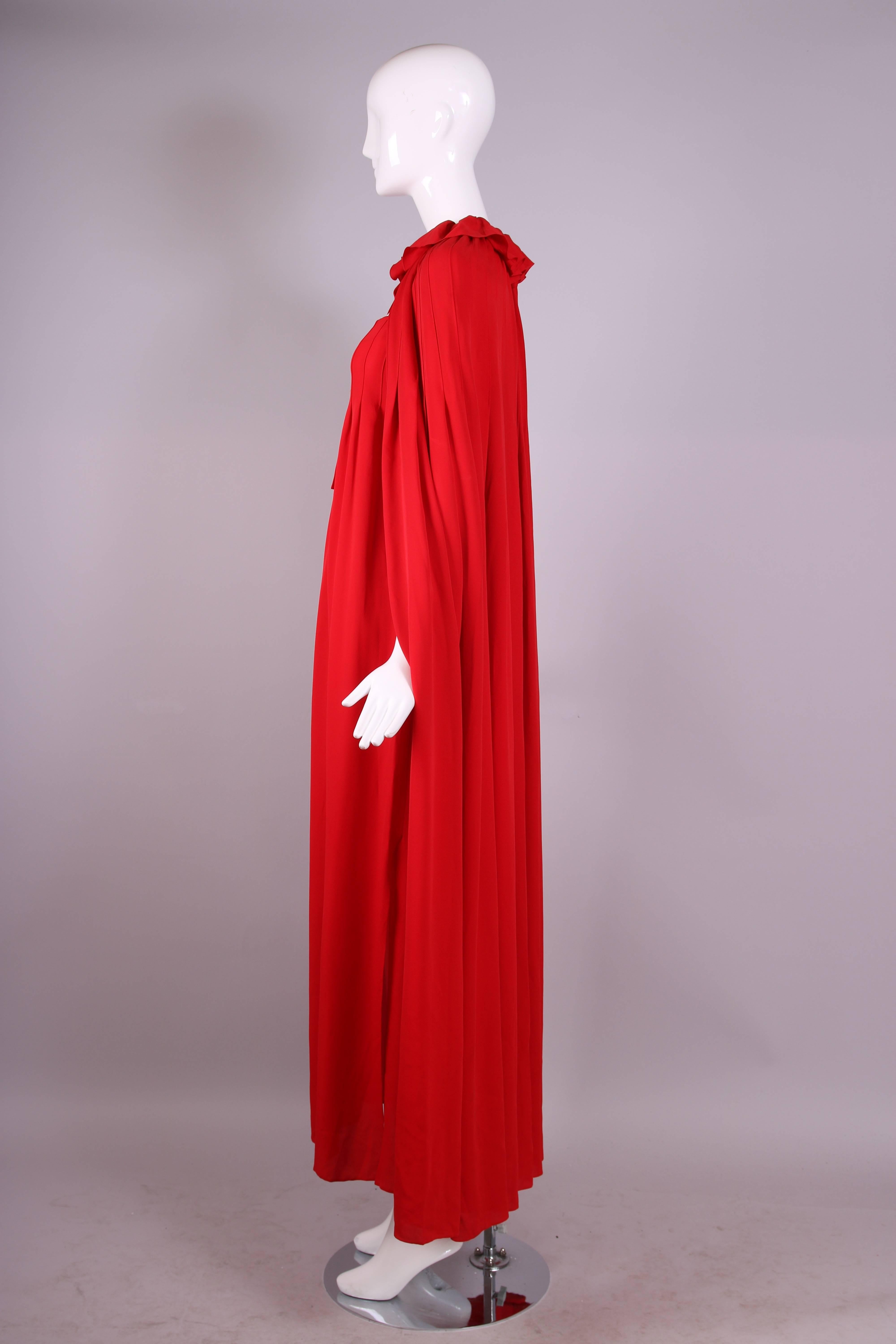 1970 Christian Dior Demi-Couture Red Silk Maxi Dress & Cape Ensemble No. 40008 2