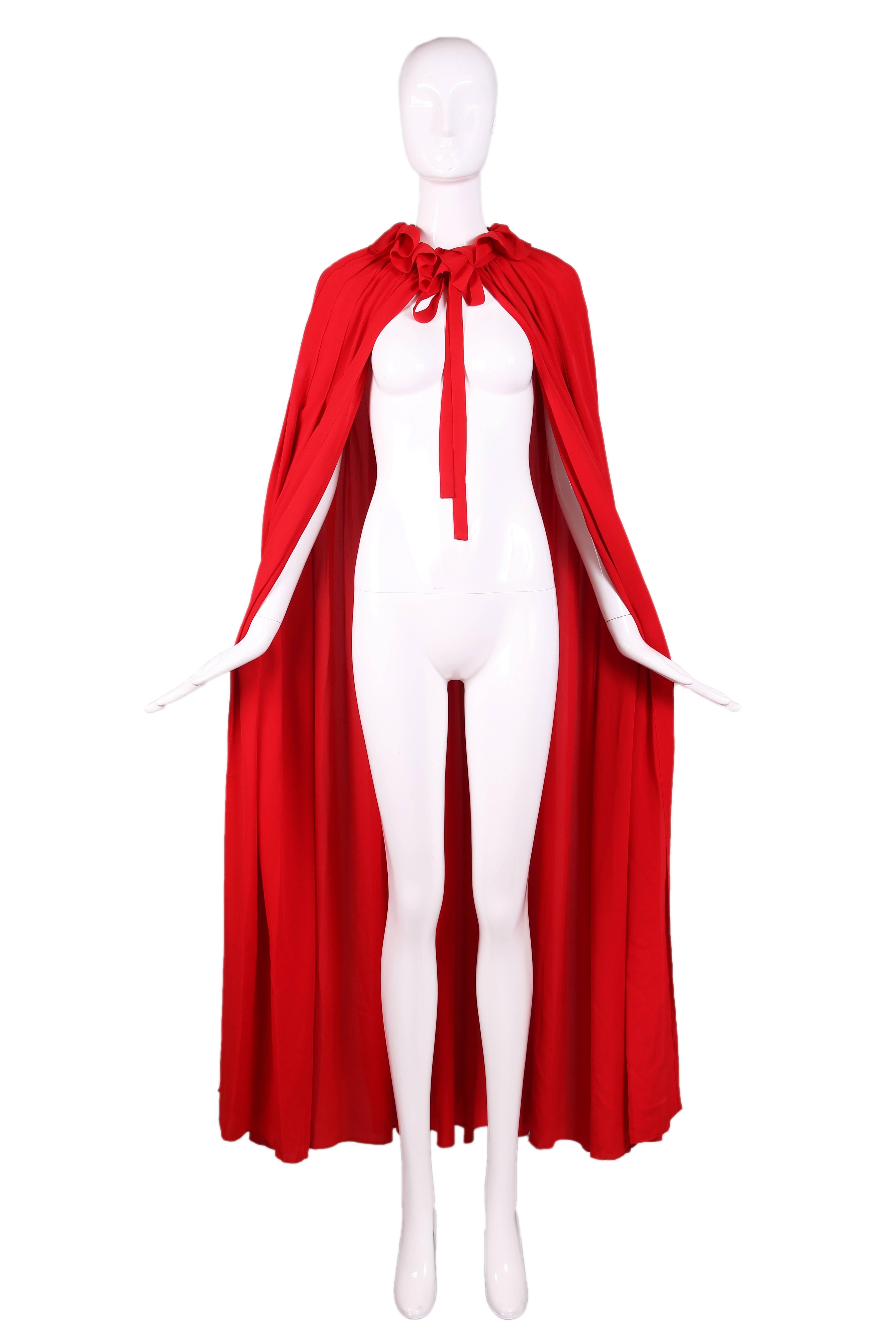 1970 Christian Dior Demi-Couture Red Silk Maxi Dress & Cape Ensemble No. 40008 1