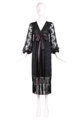 Givenchy Haute Couture Black Silk Embroidered Gown With Fringe Detail No 57292