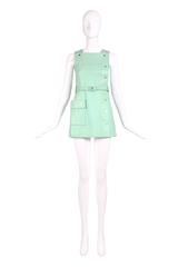 1970's Courreges Aqua Blue Vinyl Mini Pinafore Dress
