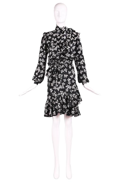 Vintage Yves Saint Lau Ysl Haute Couture Silk Erfly Print Vintage Yves Saint Lau Haute Couture Black White Erfly Print Silk Day Dress Featuring