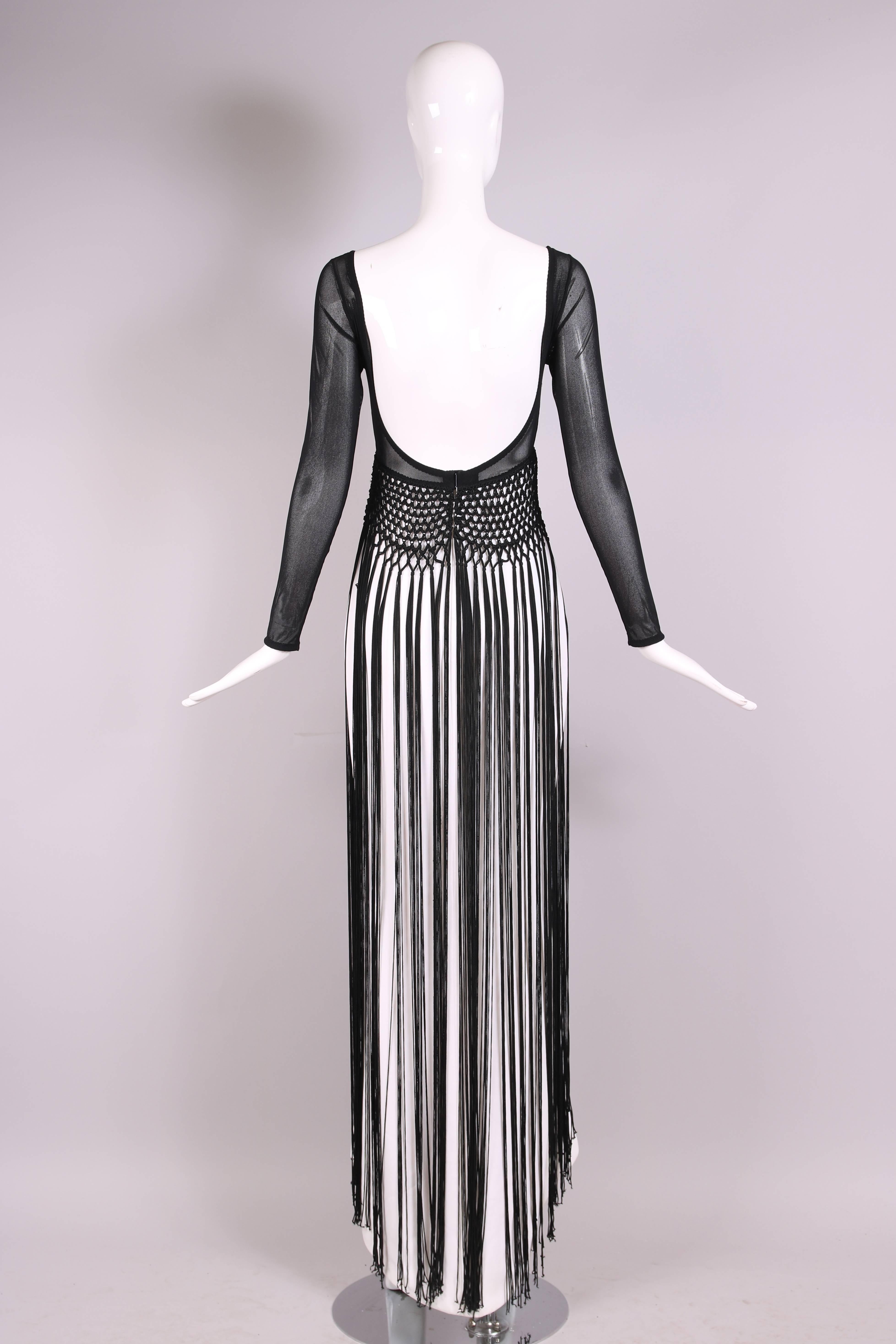 Women's Christian Dior Black & White Illusion Top Gown W/Long Fringe Detail Ca. 1989/96