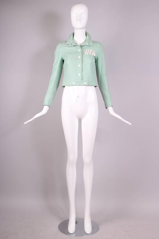 Courreges Pale Green Vinyl Cropped Jacket Ca. 1973 In Good Condition In Los Angeles, CA