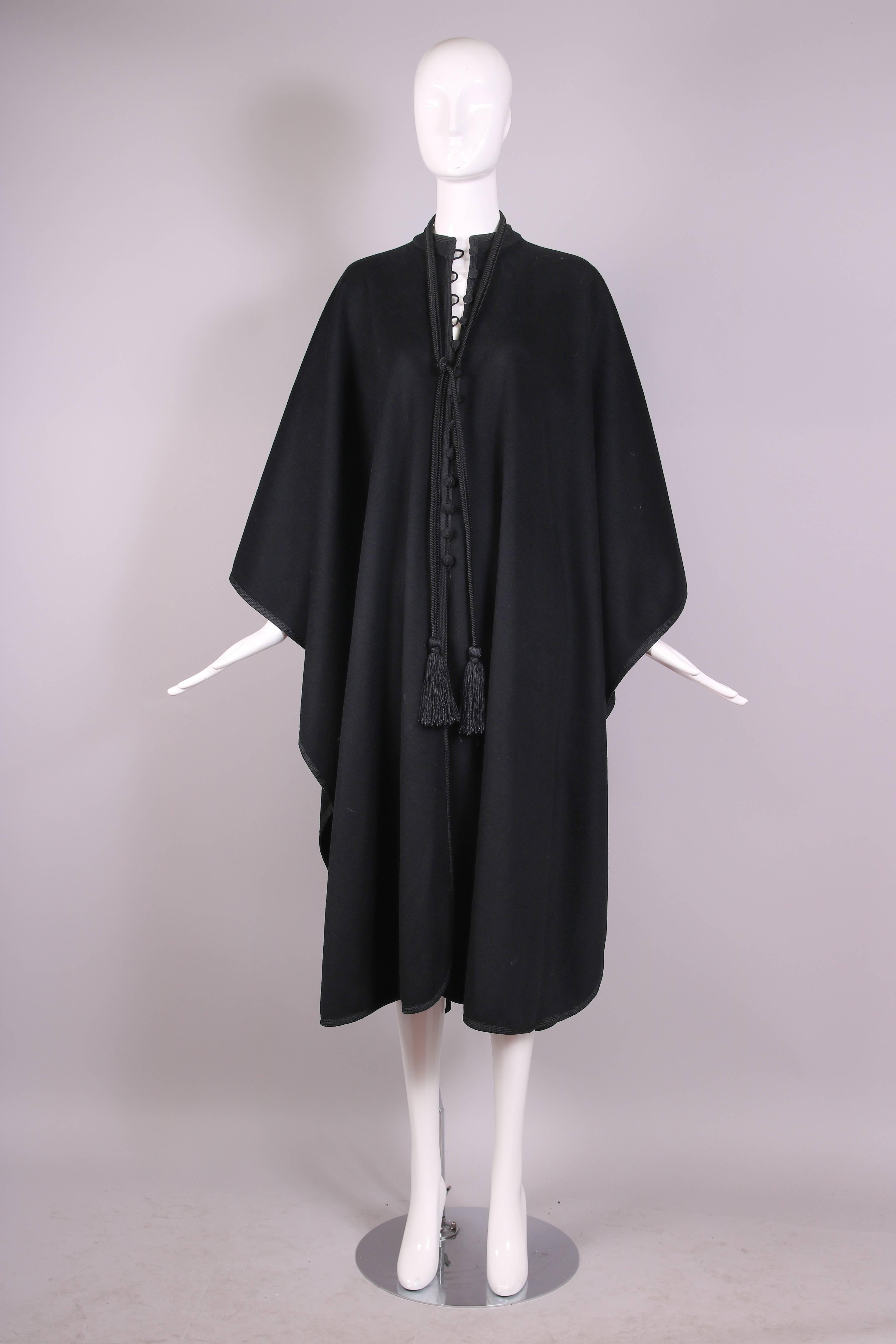 Yves Saint Laurent YSL Wool Cape w/Braided Silk Belt & Tassle Trim Ca. 1979 In Excellent Condition In Studio City, CA