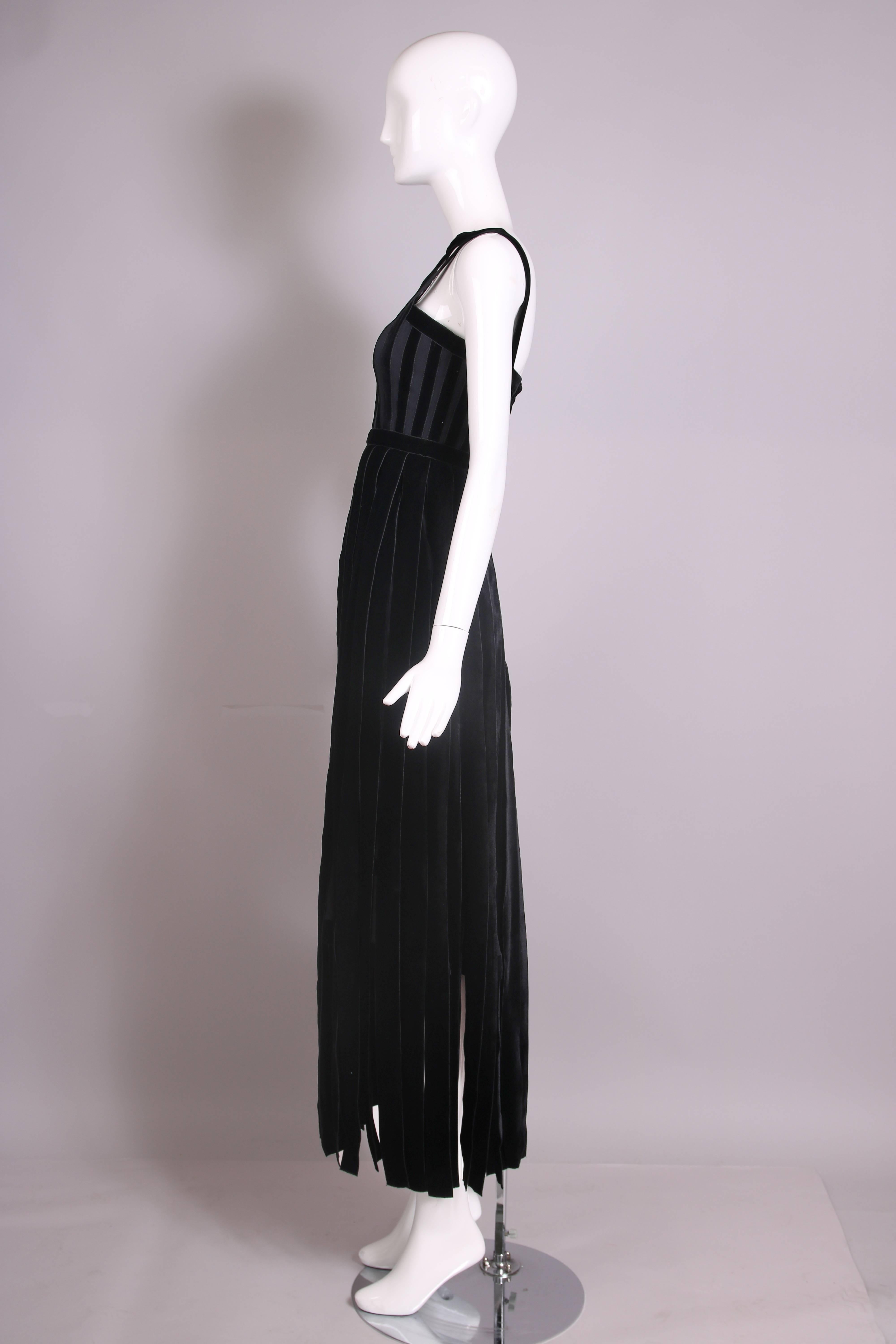Vintage Chloe Black Sleeveless Gown In Velvet Ribbon & Sheer Fabric w/Cage Top In Excellent Condition In Studio City, CA