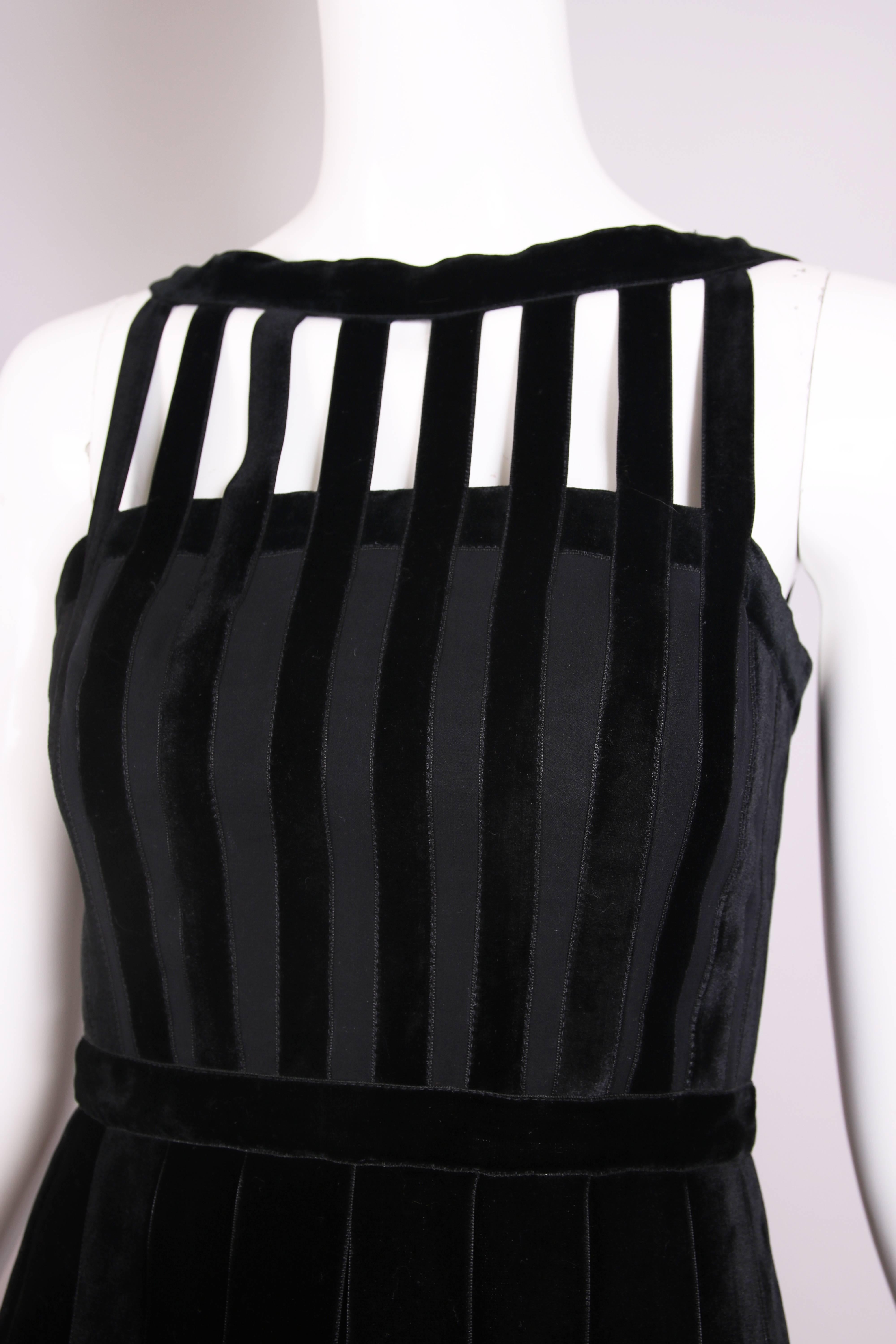 Vintage Chloe Black Sleeveless Gown In Velvet Ribbon & Sheer Fabric w/Cage Top 1