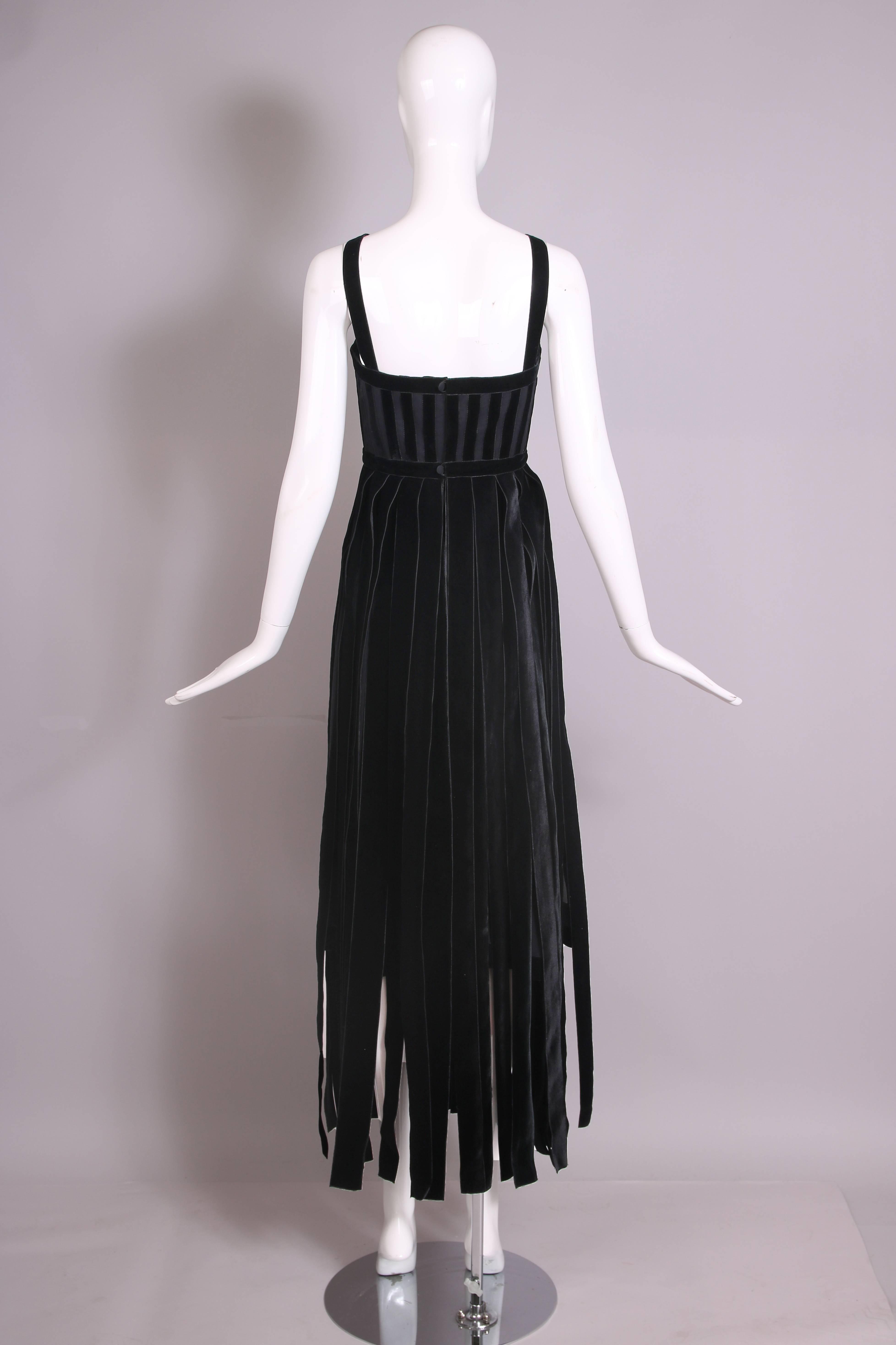 Women's Vintage Chloe Black Sleeveless Gown In Velvet Ribbon & Sheer Fabric w/Cage Top