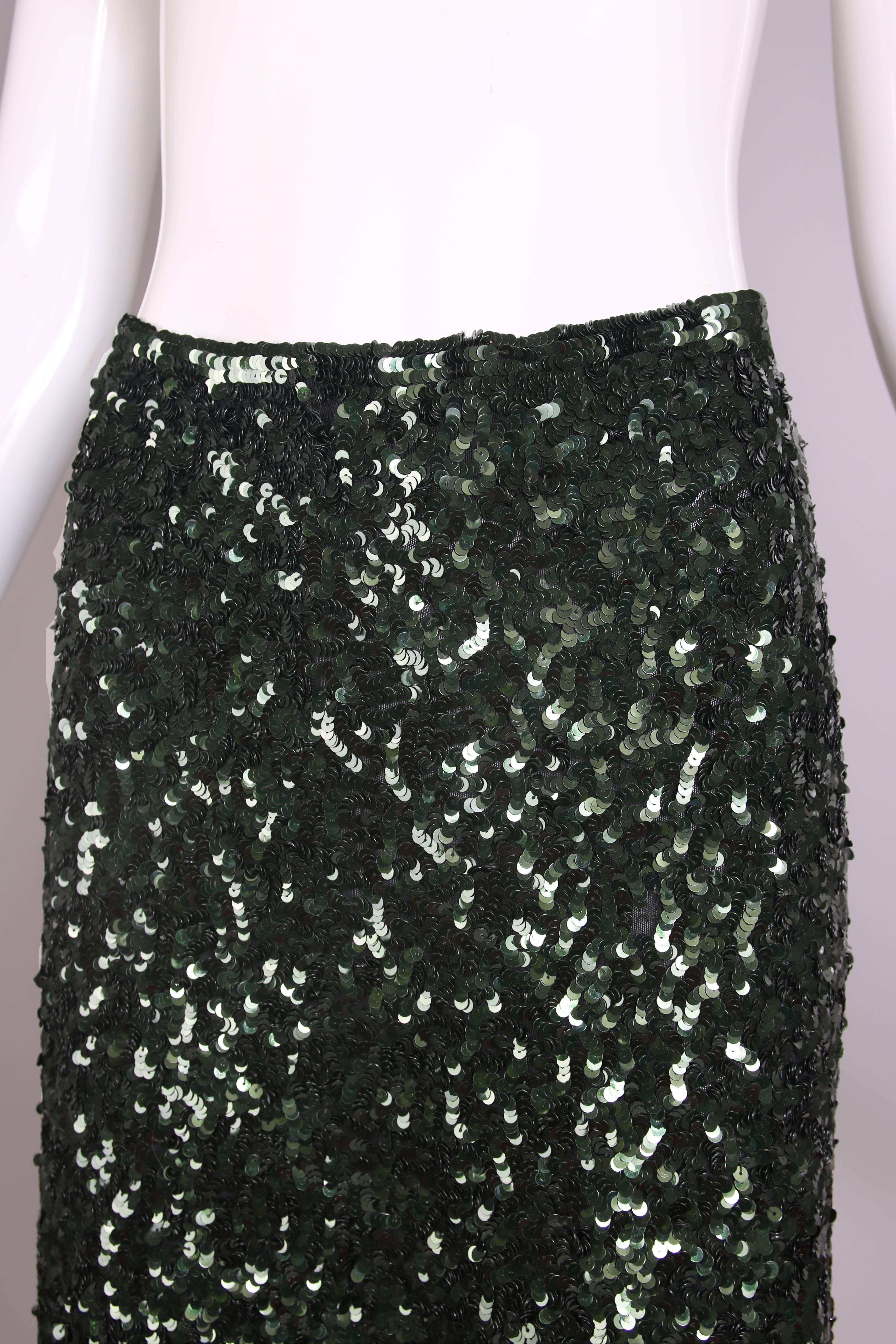 Black 1990's Jean-Paul Gaultier Dark Green Sequin A-Line Skirt