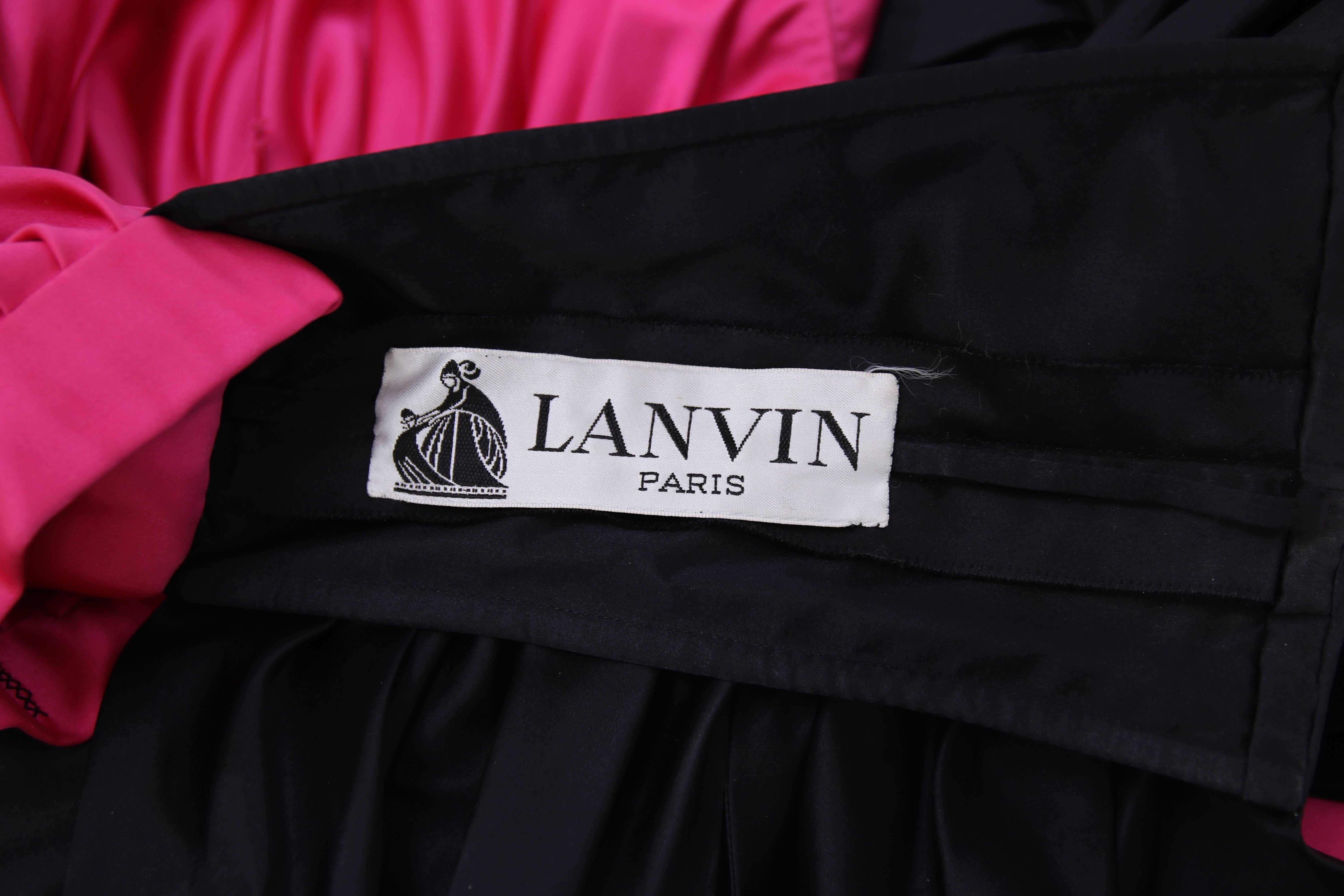 1979 Lanvin Haute Couture Pink & Black Satin Strapless Evening Gown No. 90724 2