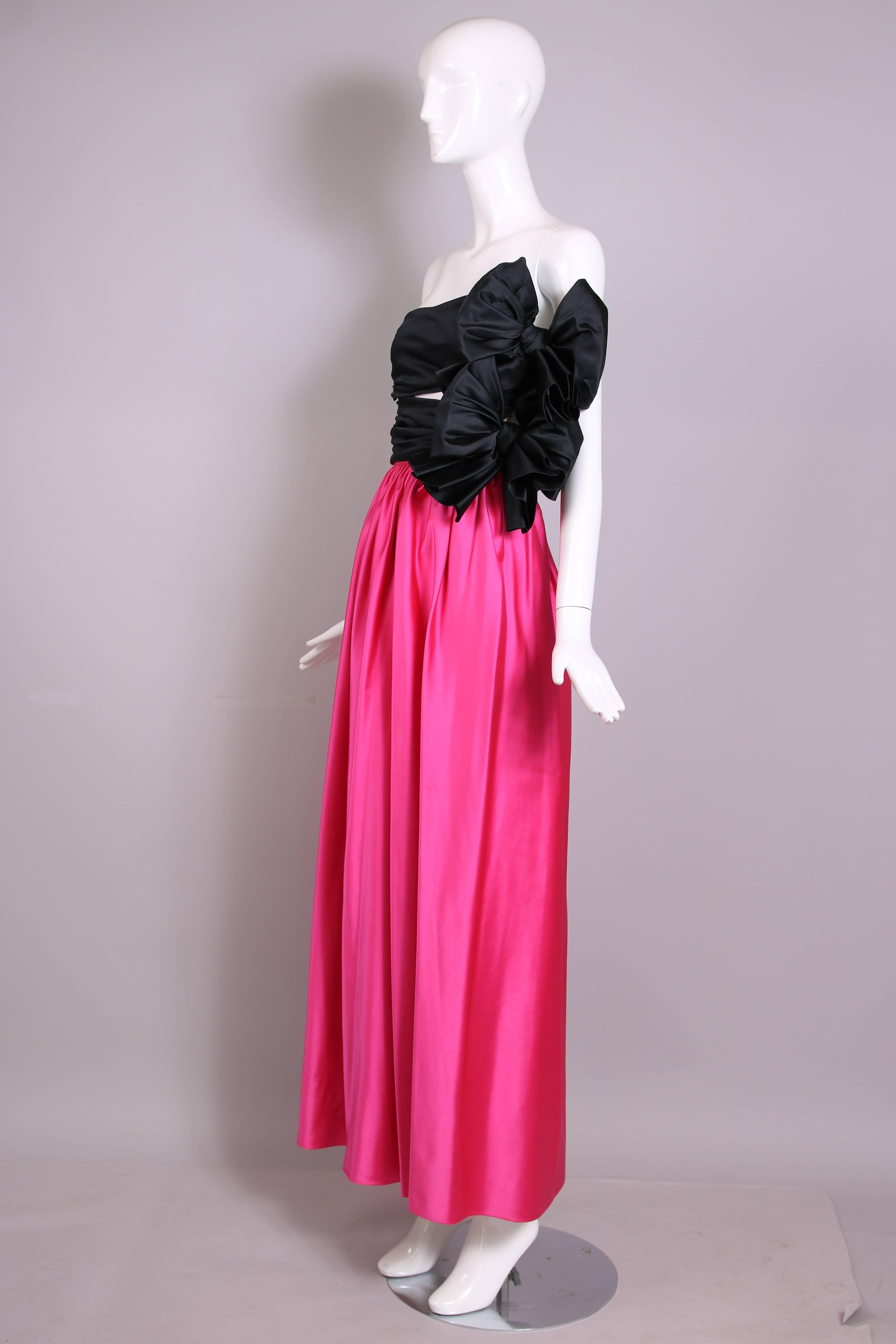 1979 Lanvin Haute Couture Pink & Black Satin Strapless Evening Gown No. 90724 In Excellent Condition In Studio City, CA