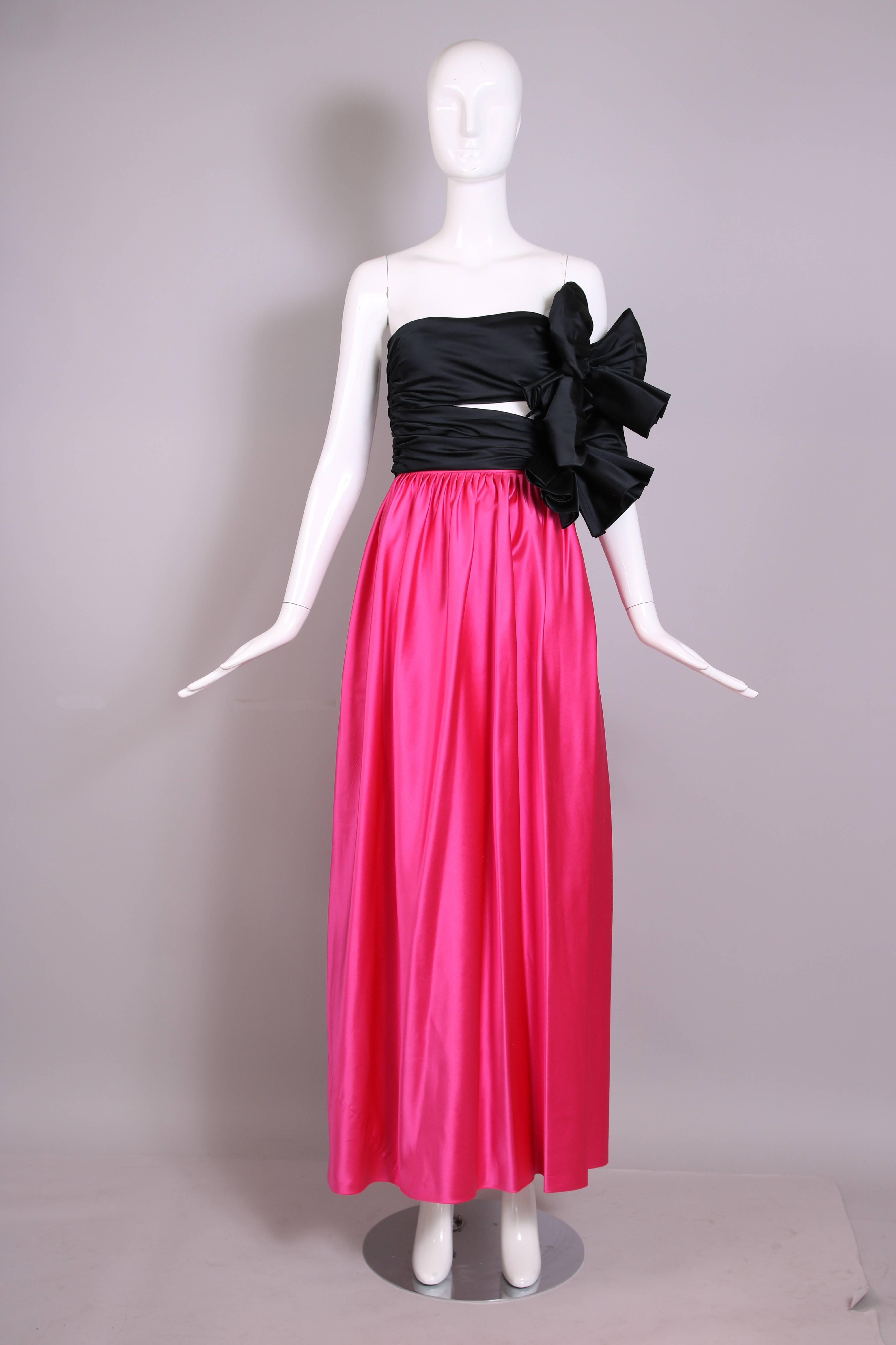 Red 1979 Lanvin Haute Couture Pink & Black Satin Strapless Evening Gown No. 90724