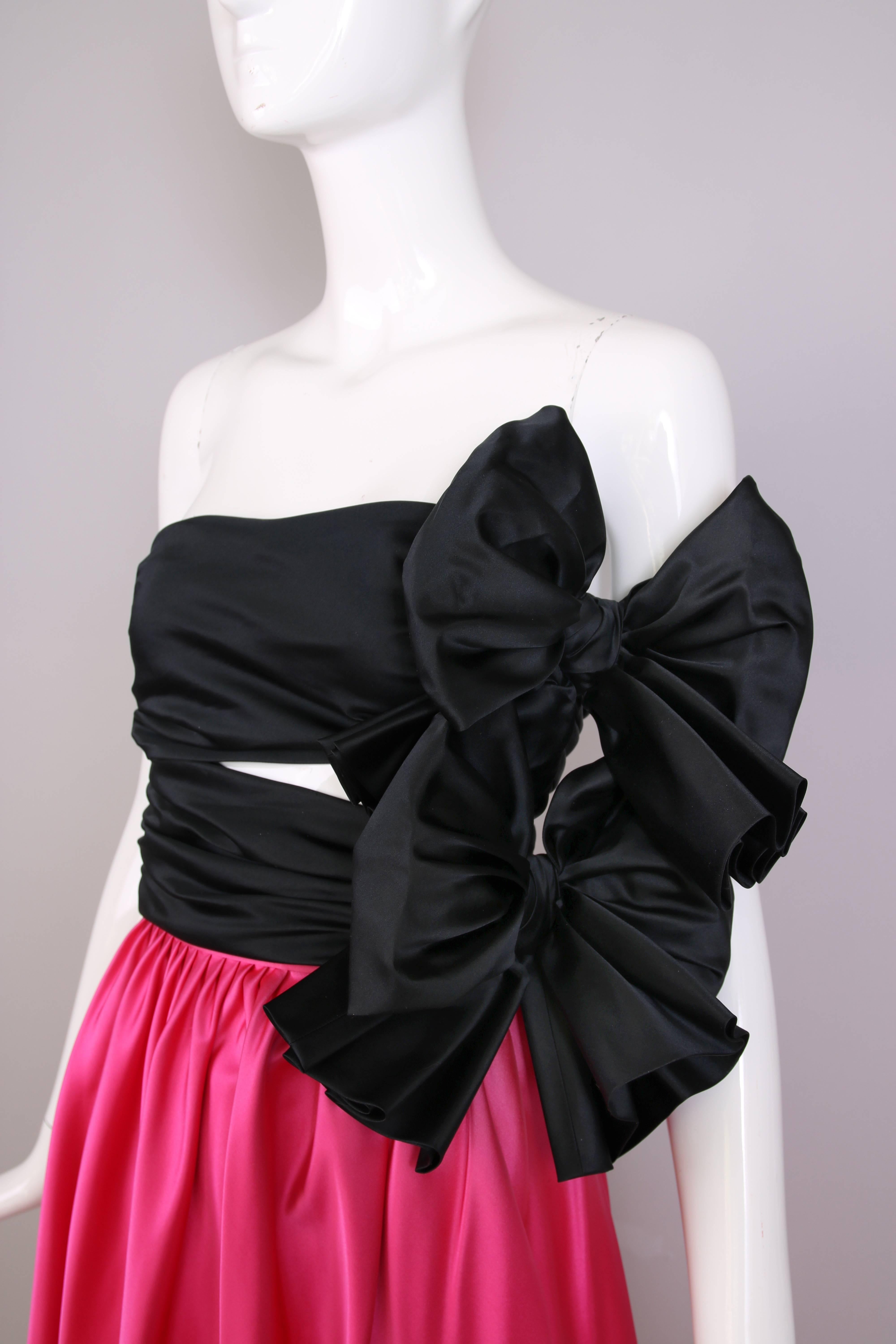 Women's 1979 Lanvin Haute Couture Pink & Black Satin Strapless Evening Gown No. 90724