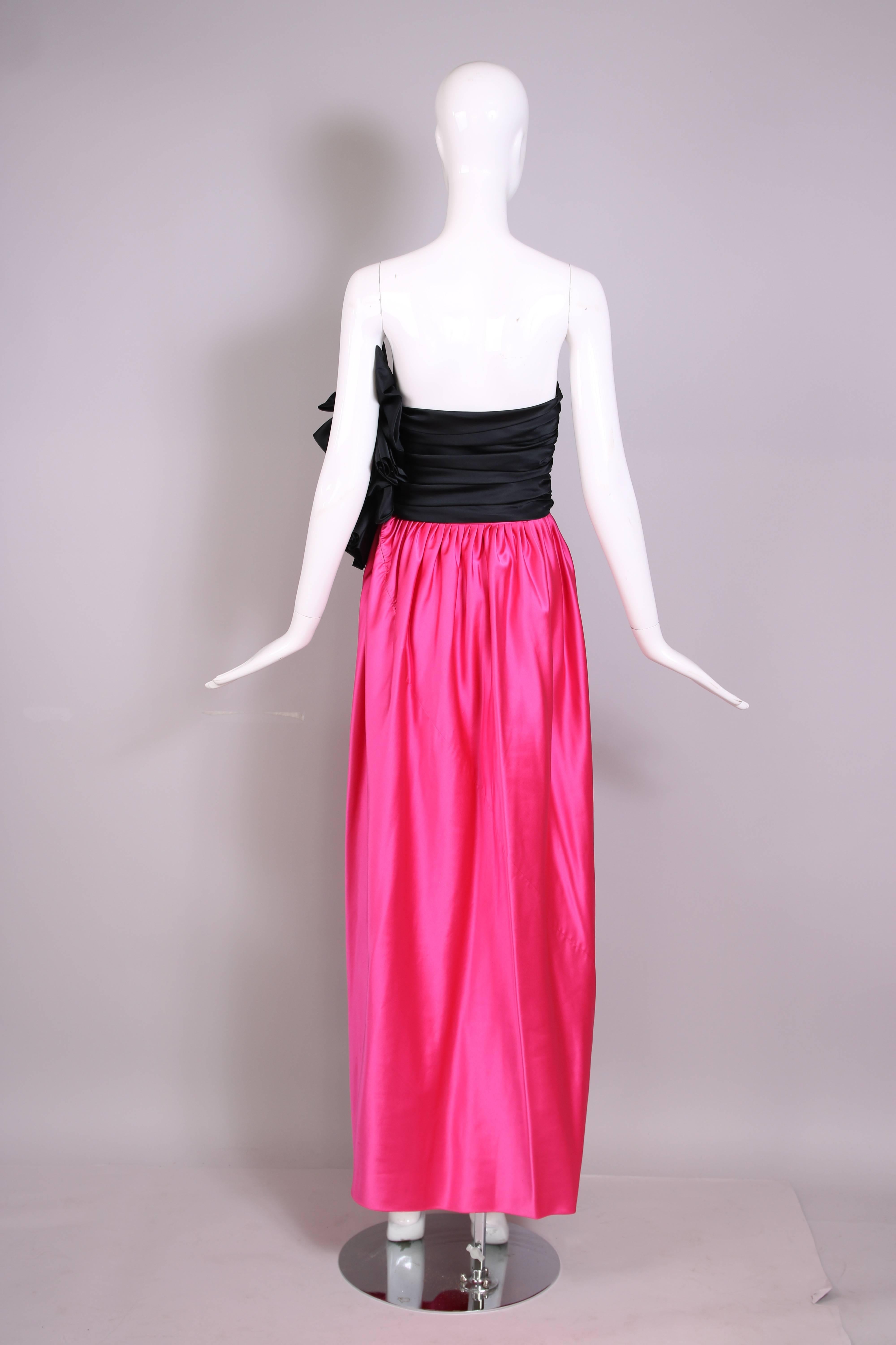 1979 Lanvin Haute Couture Pink & Black Satin Strapless Evening Gown No. 90724 1