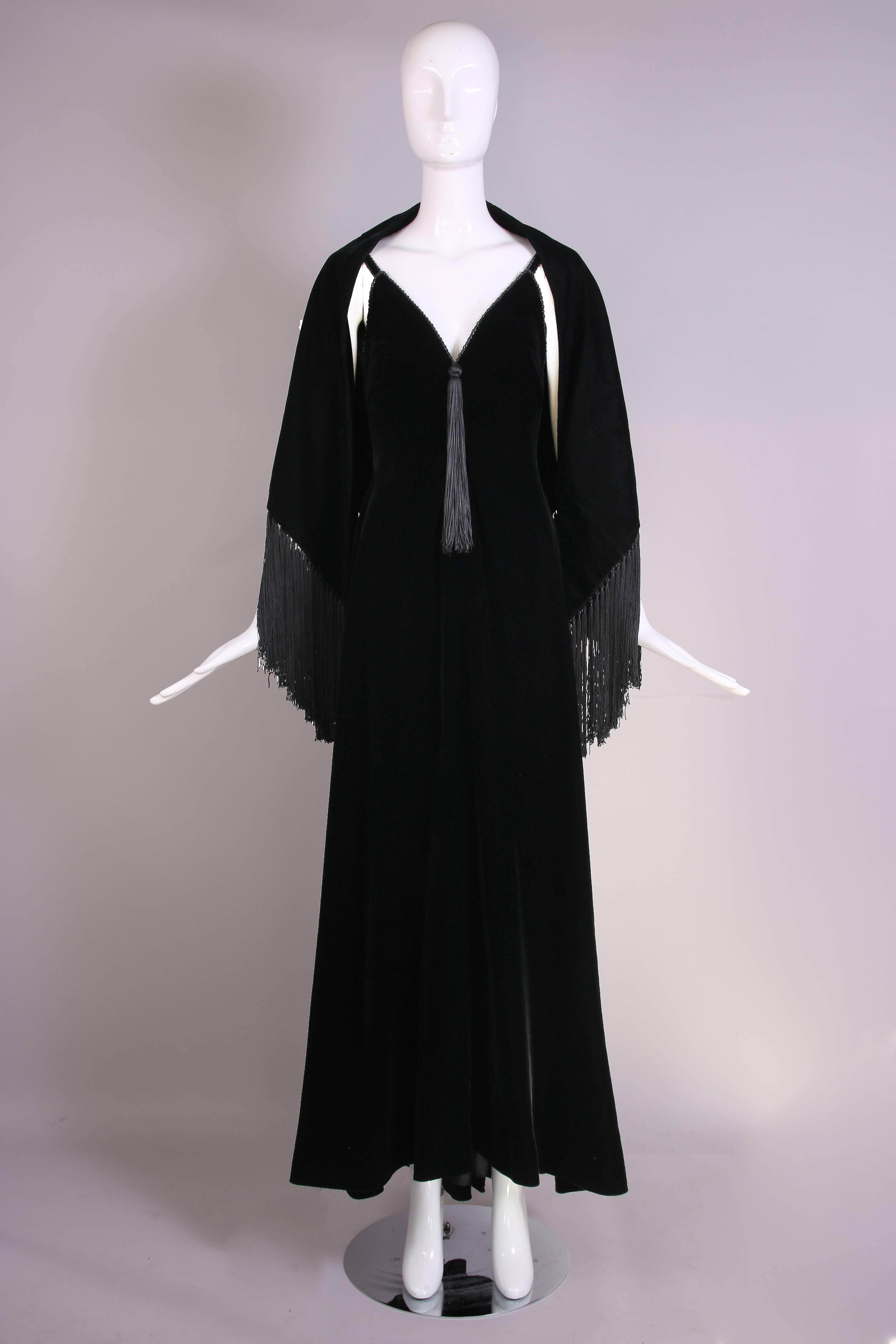 Givenchy Haute Couture Black Silk Velvet Evening Gown and Matching Cape No 59129 In Excellent Condition In Studio City, CA