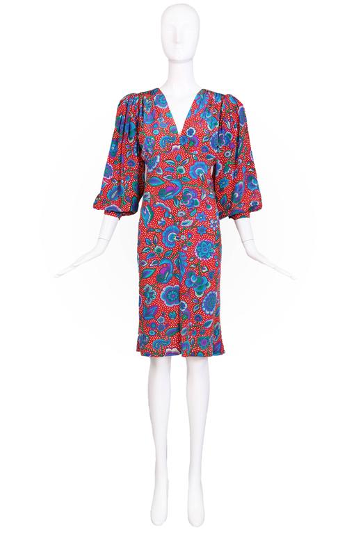 Vintage Yves Saint Laurent YSL Silk Floral and Polka Dot Day Dress w ...