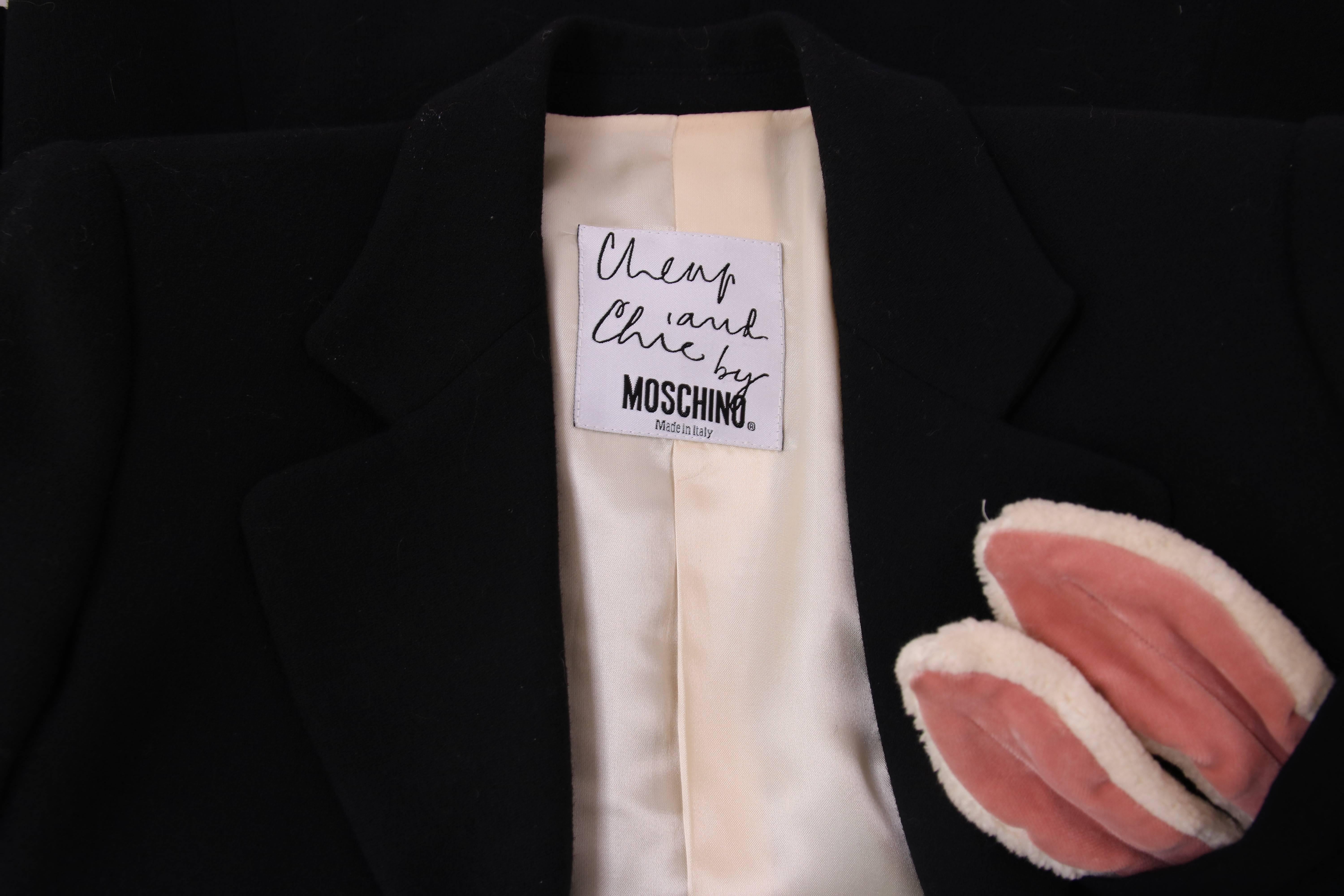 Women's Vintage Moschino Black Wool Blazer Jacket W/Bunny Ears In Top Pocket