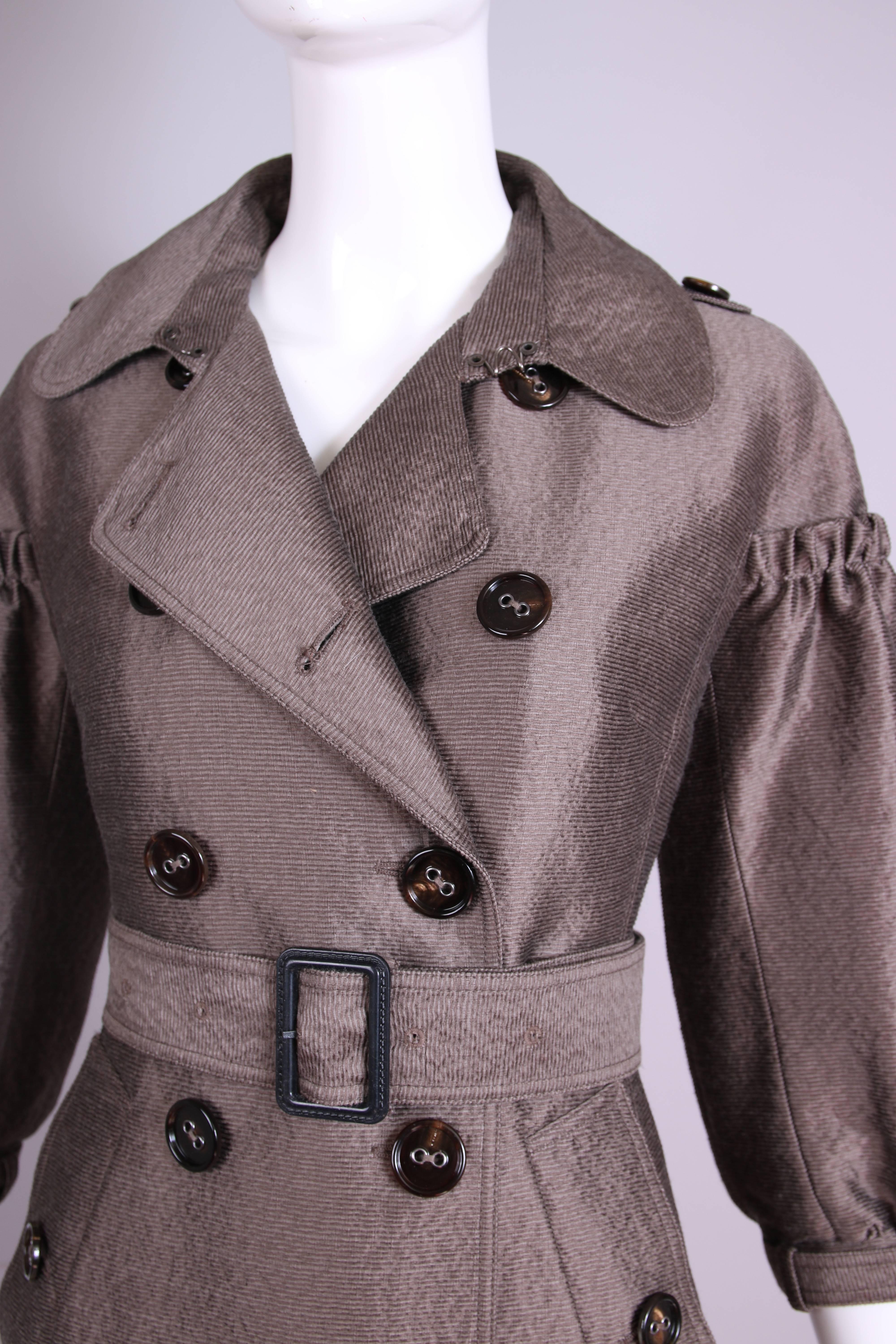Women's or Men's Burberry Porsum Mocha Trench Coat w/Puffed 3/4 Sleeves & Belt