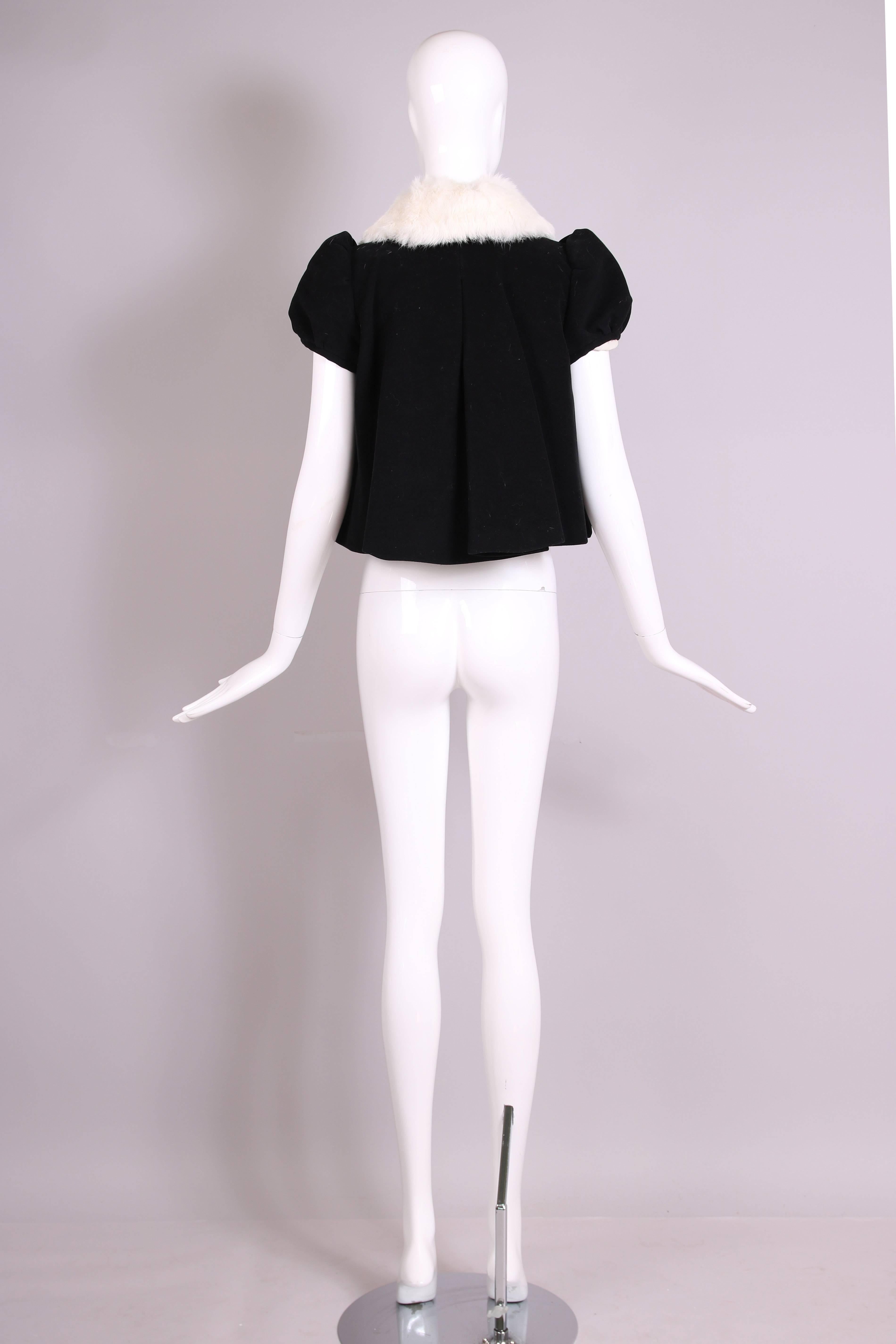 Vintage Jean-Paul Gaultier Black Velvet Jacket Top w/Fur Collar & Neck Ties 1