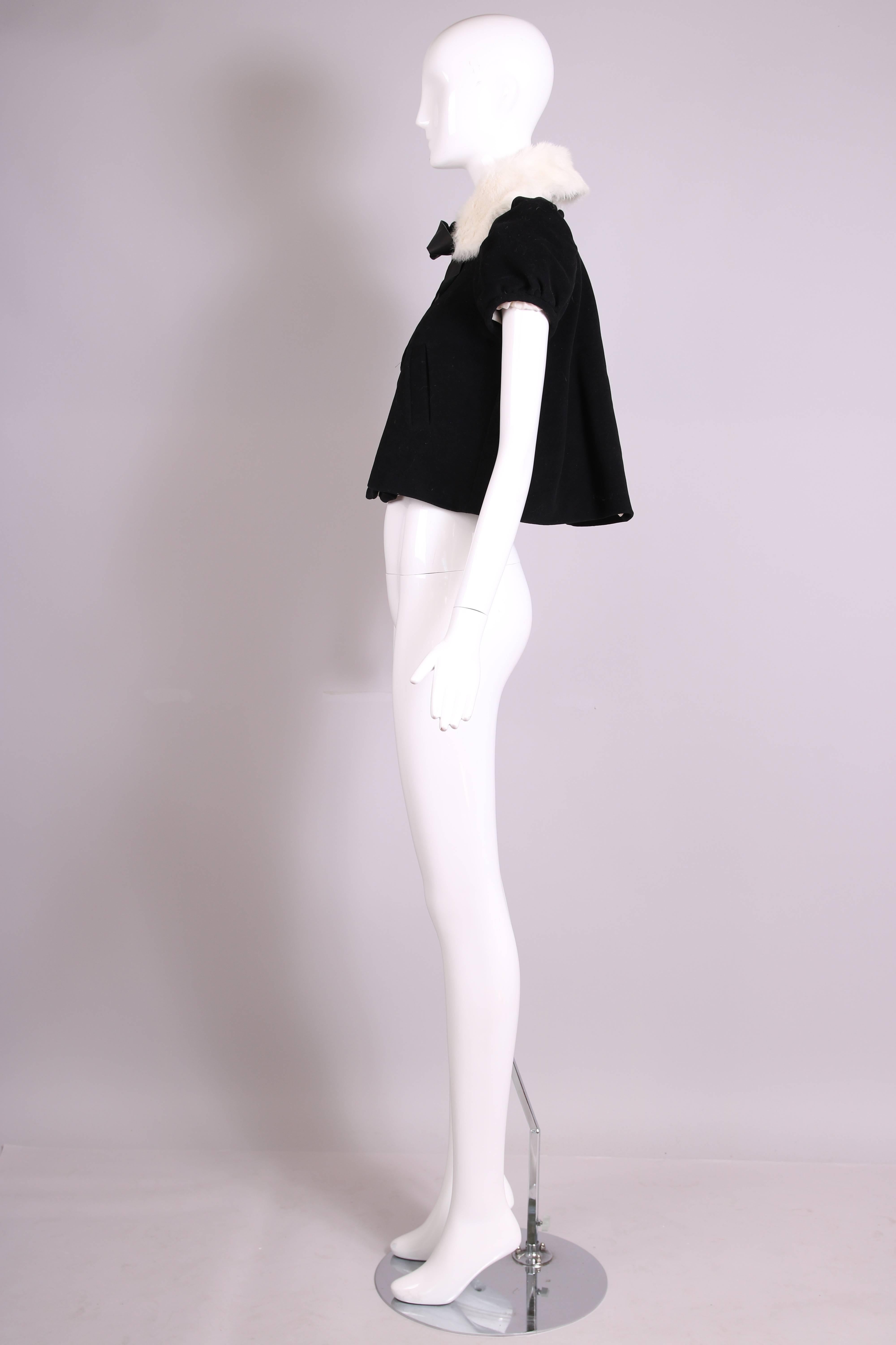 Women's Vintage Jean-Paul Gaultier Black Velvet Jacket Top w/Fur Collar & Neck Ties