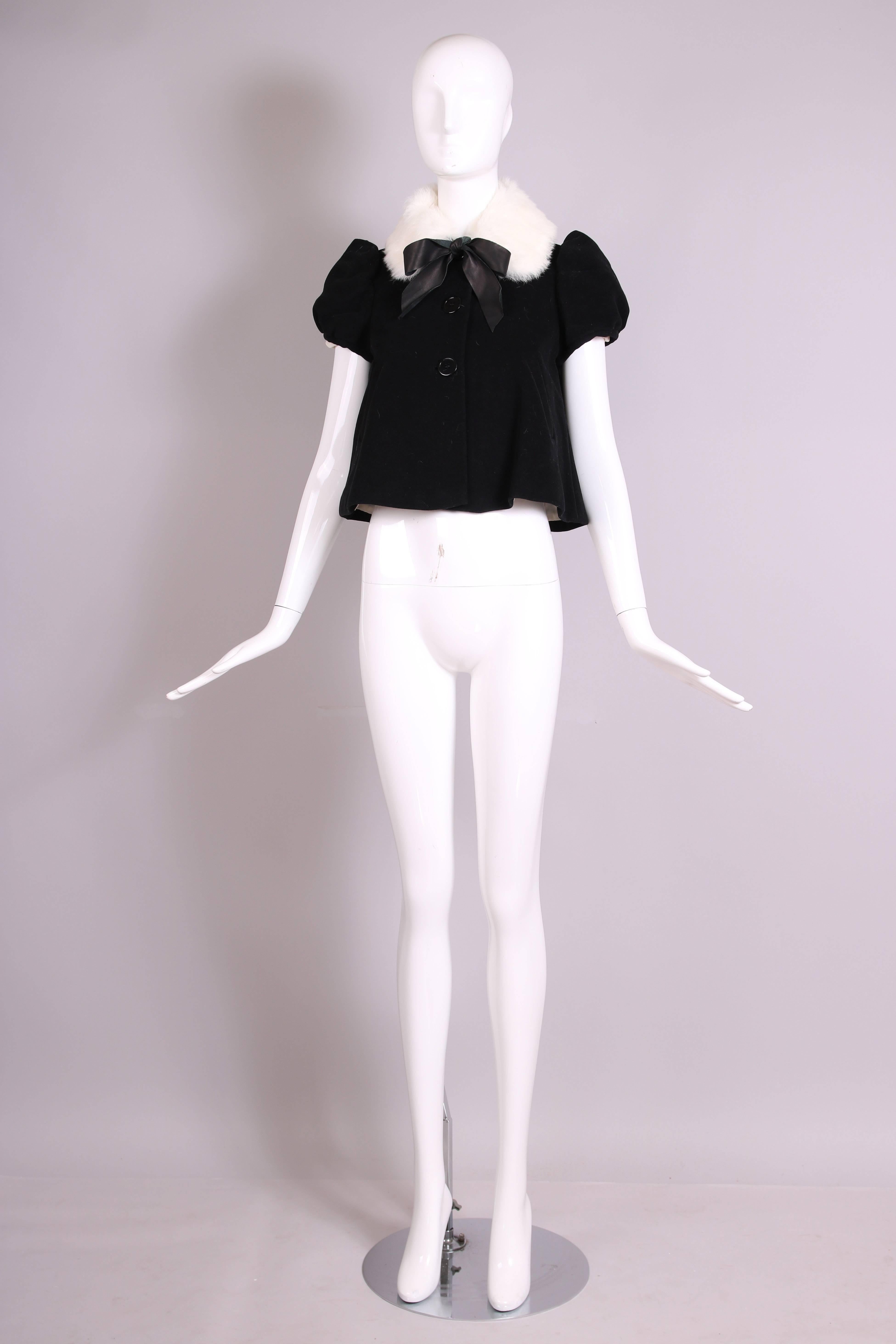 Vintage Jean-Paul Gaultier Black Velvet Jacket Top w/Fur Collar & Neck Ties In Excellent Condition In Studio City, CA